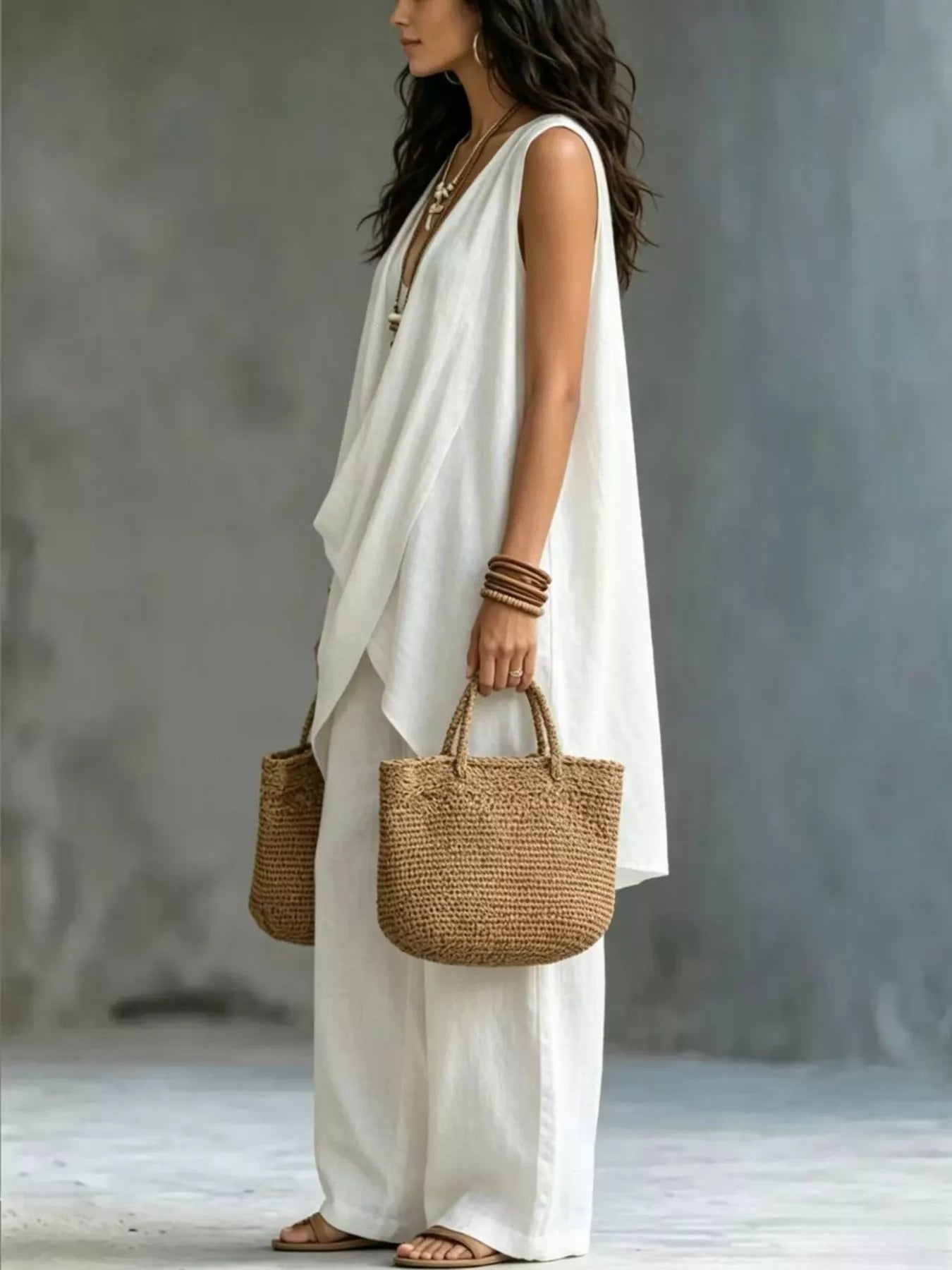 Sleeveless Asymmetrical Top and Wide-Leg Pants Set Secondary image