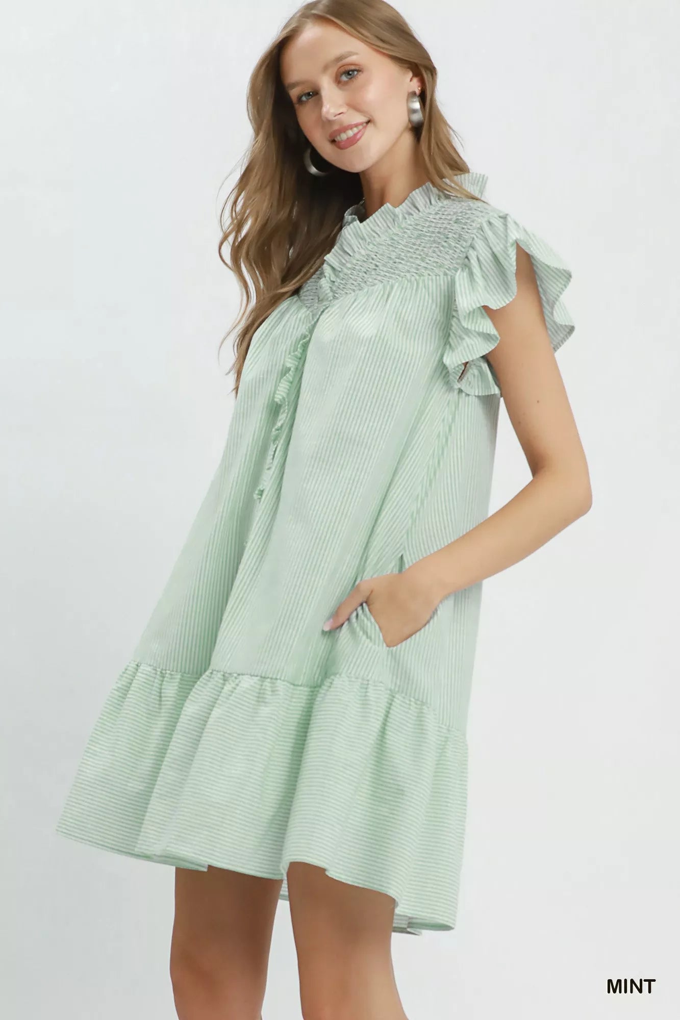 Umgee Stripe Smocked Yoke Ruffle Dress Secondary image