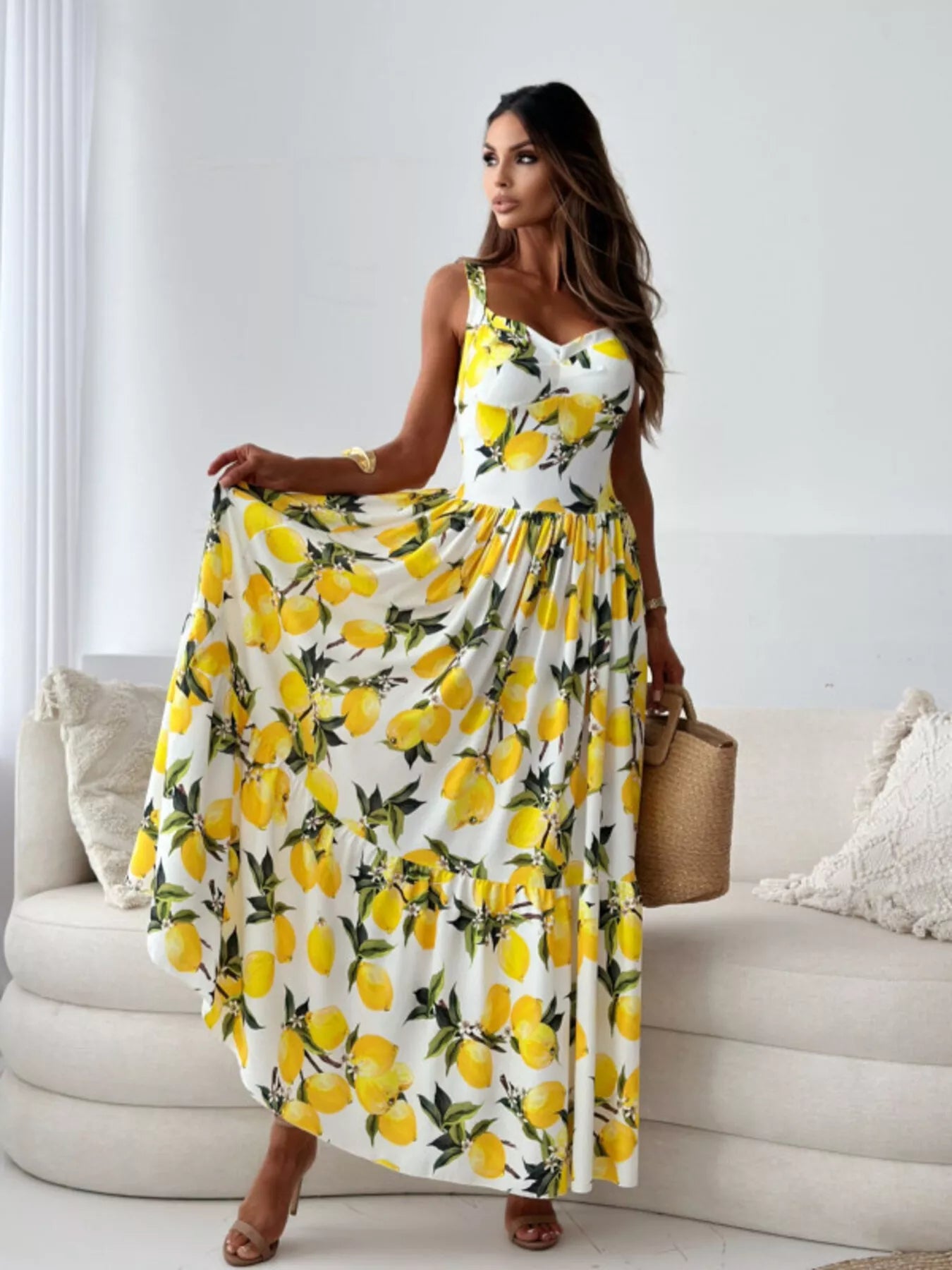 Lemon Print Spaghetti Straps Maxi Dress Secondary image