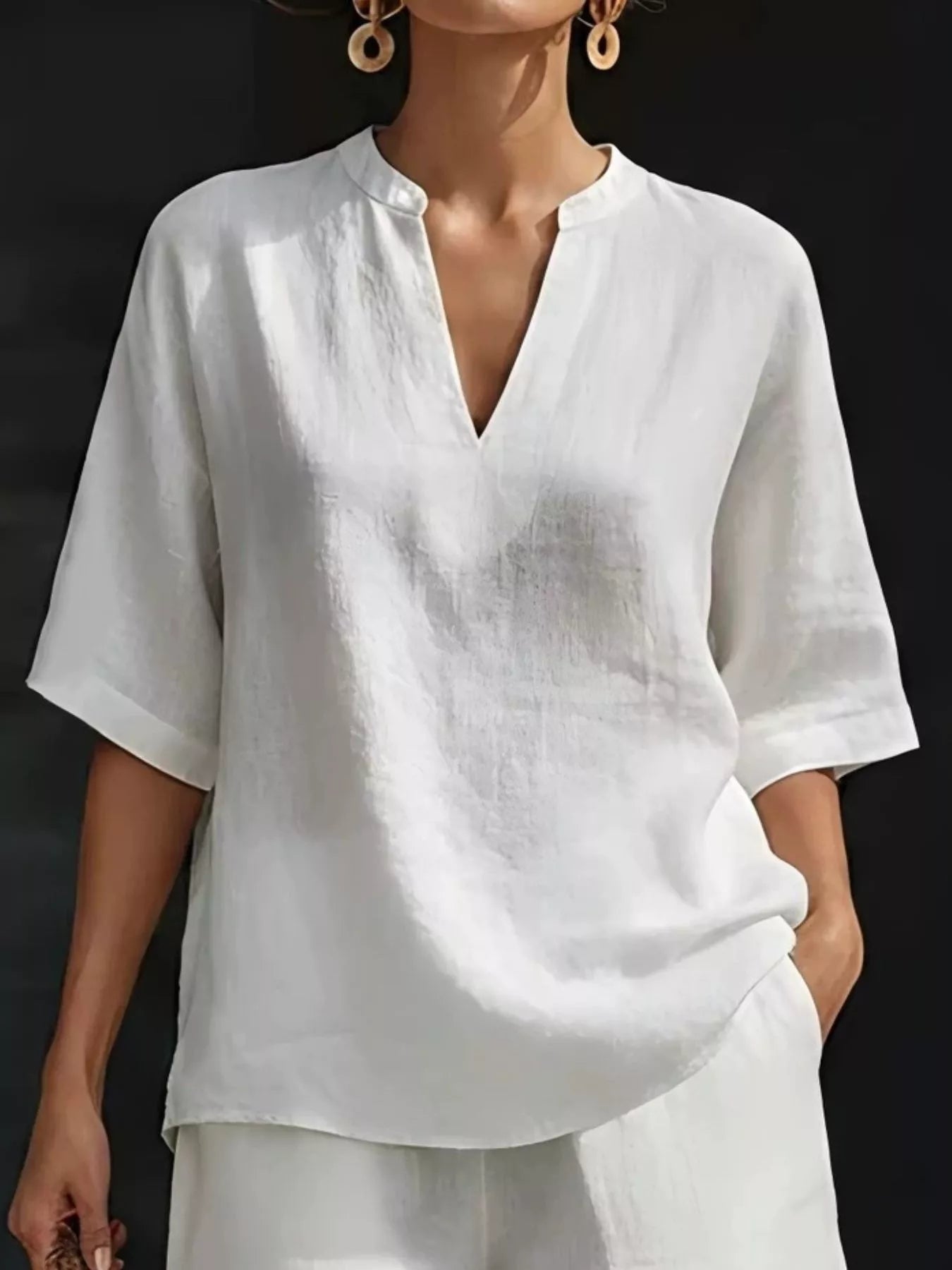 Full Size Notched Half Sleeve Top and Shorts Set Plus Size Secondary image