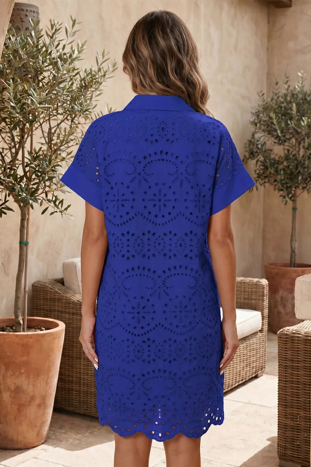 Solid Color Eyelet Embroidered T Shirt Mini Dress Secondary image