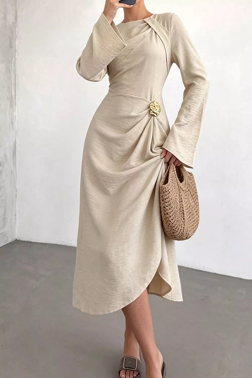 Ruched Long Sleeve Midi Dress Secondary image