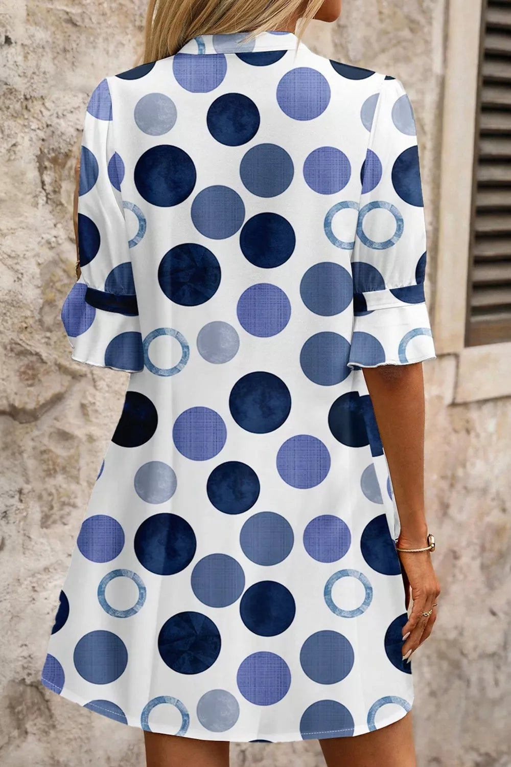 Polka Dot Print Flounced Half Sleeve Casual Vacation Style Mini Dress Secondary image