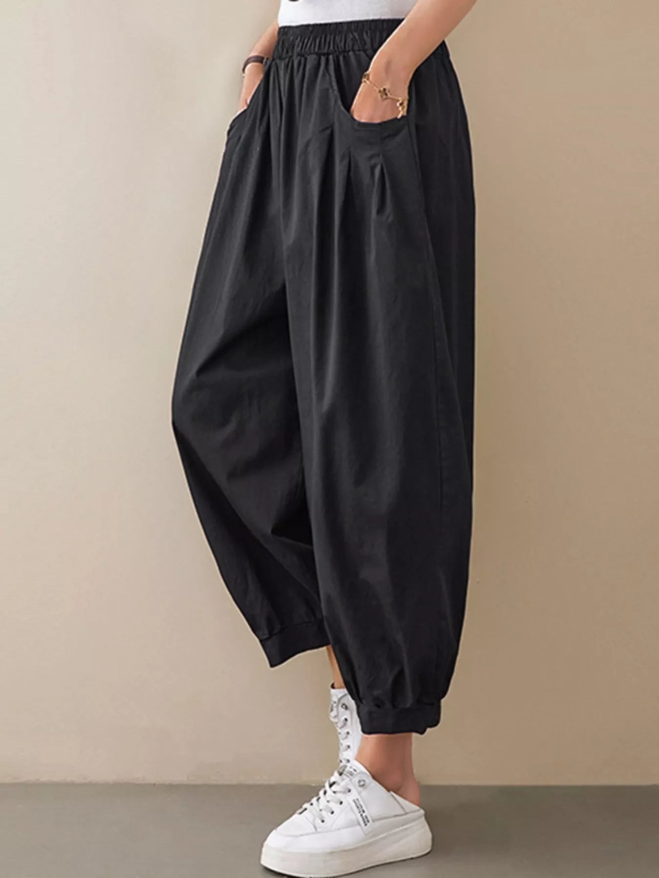 Loose Fit Elastic Waist Harem Pants Secondary image
