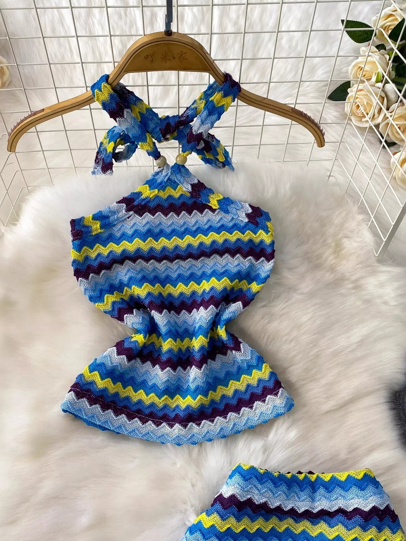 Striped Knitted Halter Top and Maxi Skirt Set Secondary image
