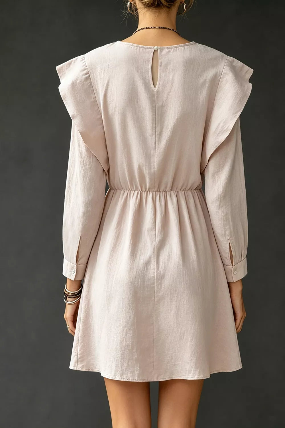 Ruffled Round Neck Long Sleeve Dress Secondary image