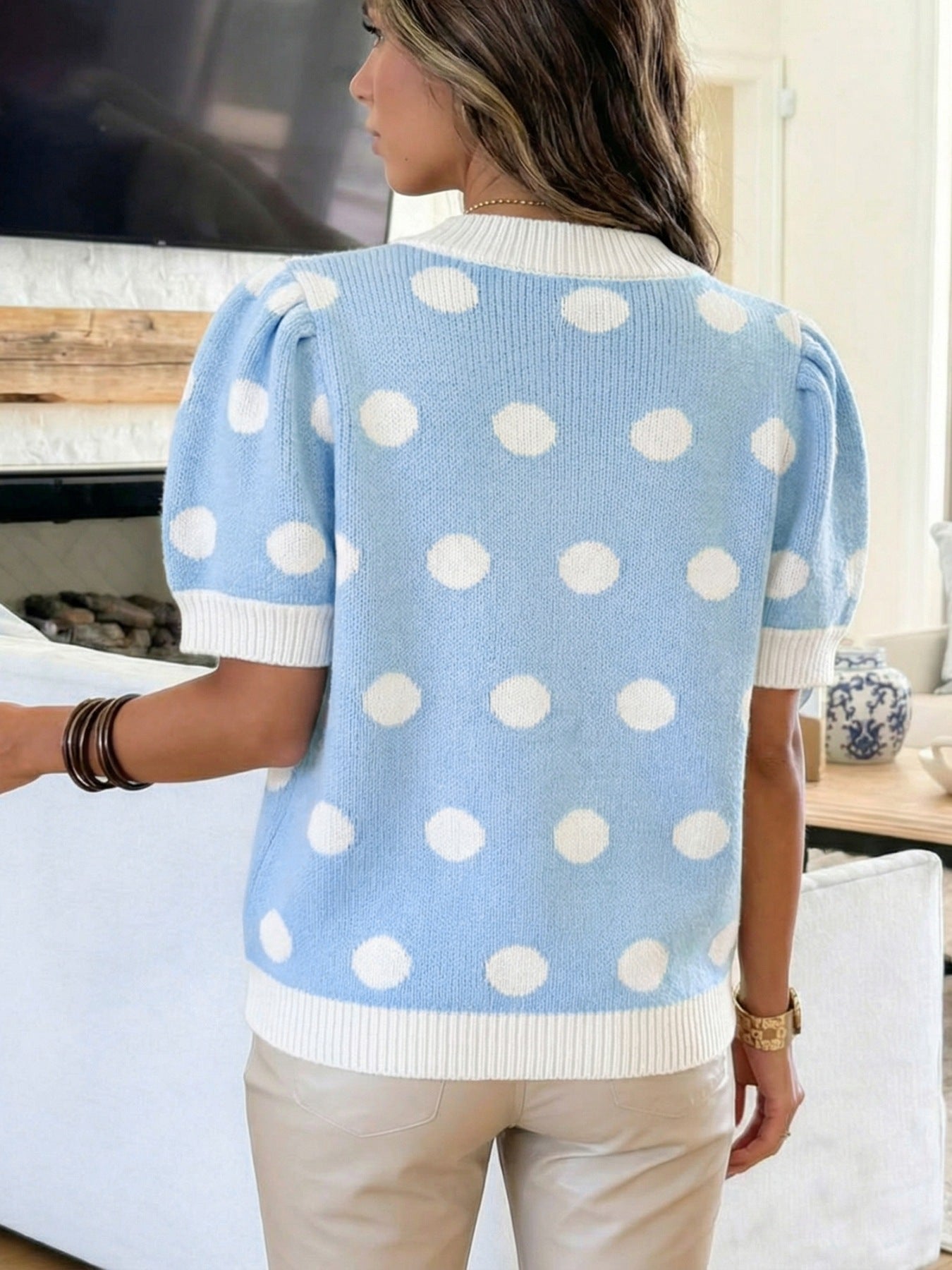 Polka Dot Puff Sleeve Sweater Secondary image