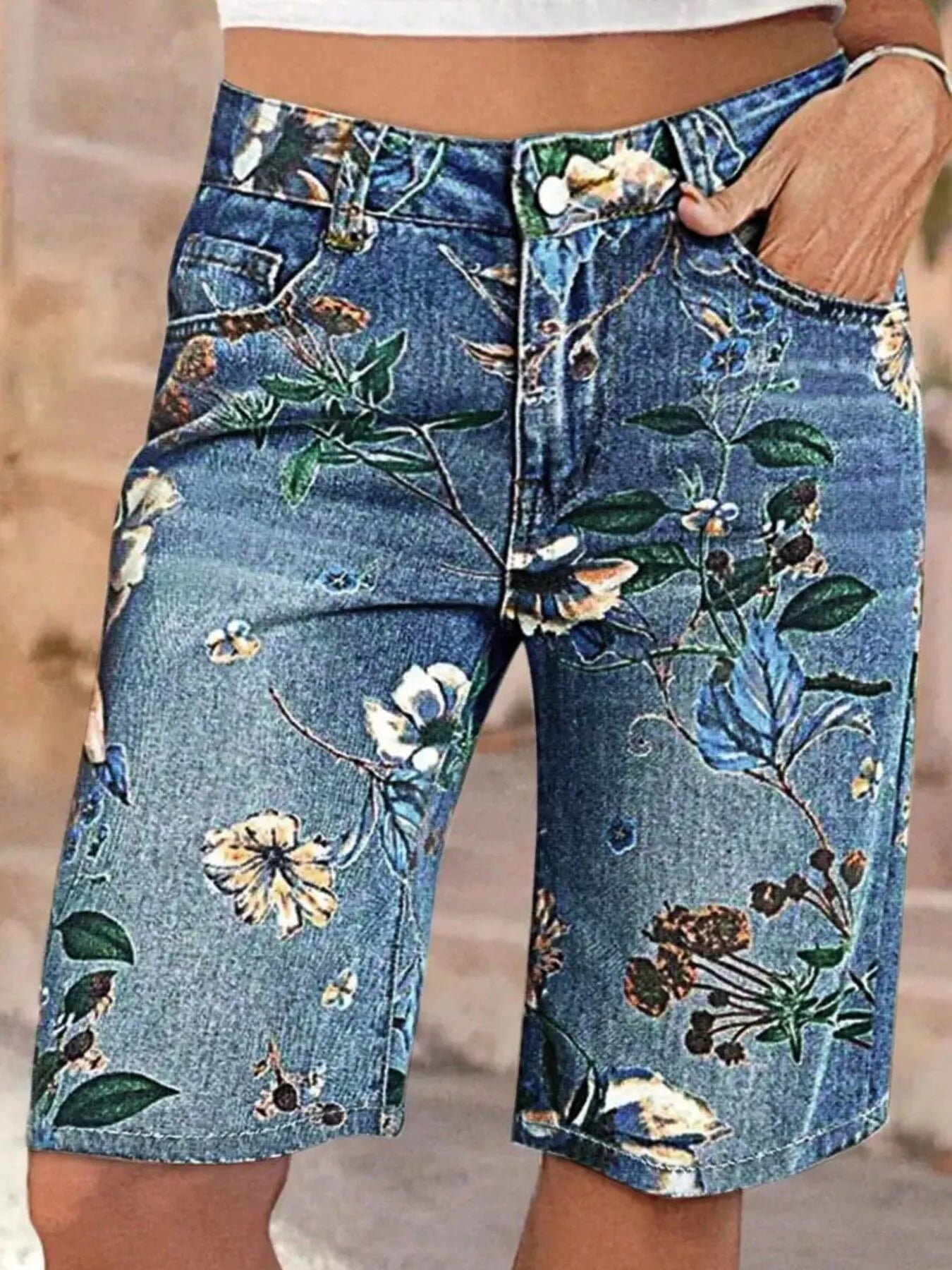 Floral Print Denim Shorts Secondary image