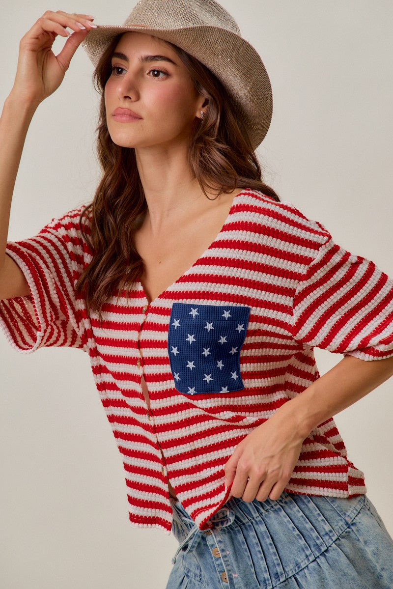 SO ME Stripe Waffle Knit Fourth Of July Cardigan Top Secondary image