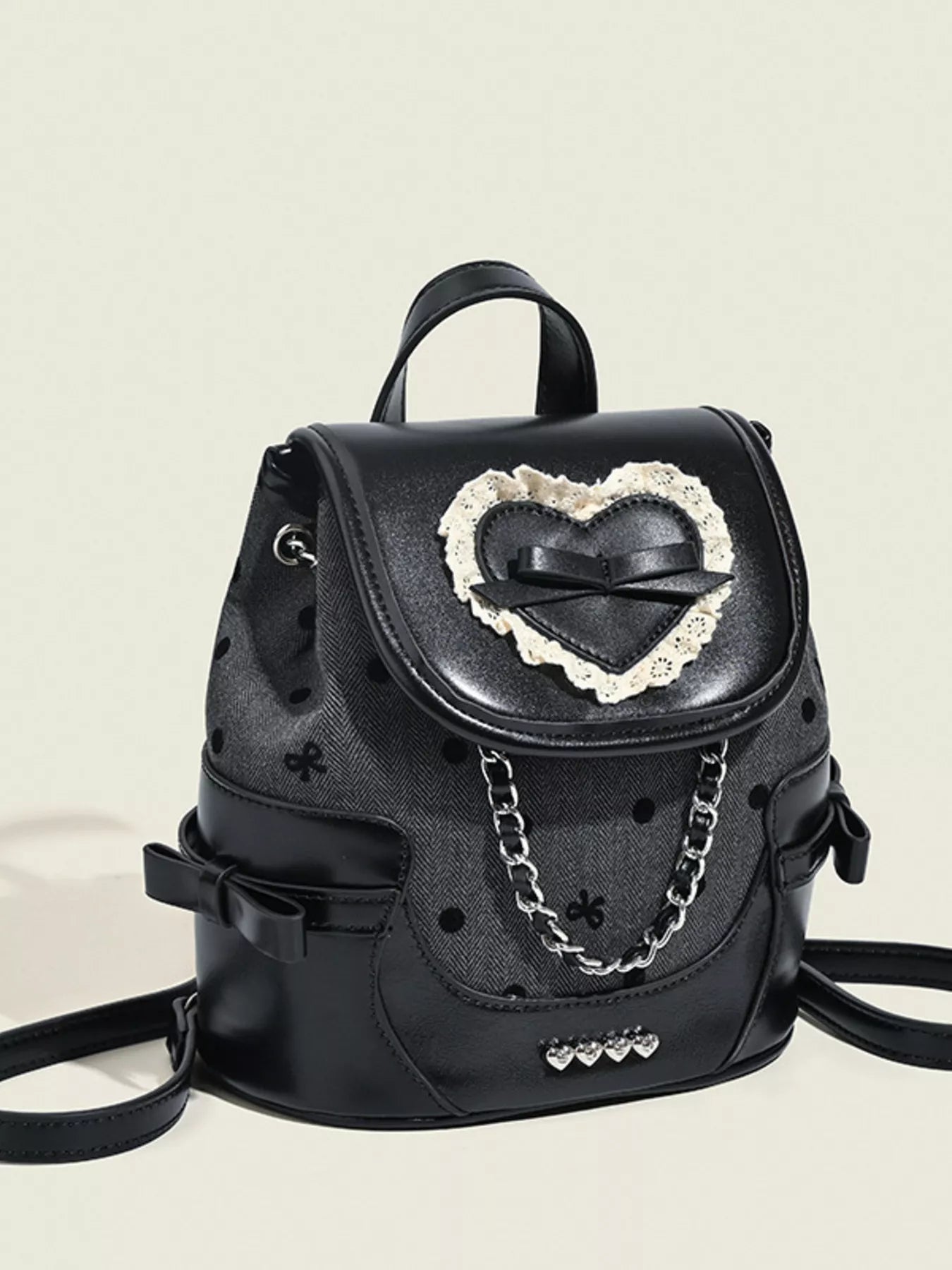 Heart Decor Chain Detail Backpack Bag Secondary image