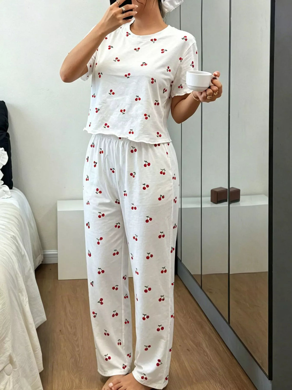 Polka Dot Short Sleeve Top and Shorts Set – White / Pink - photo 13