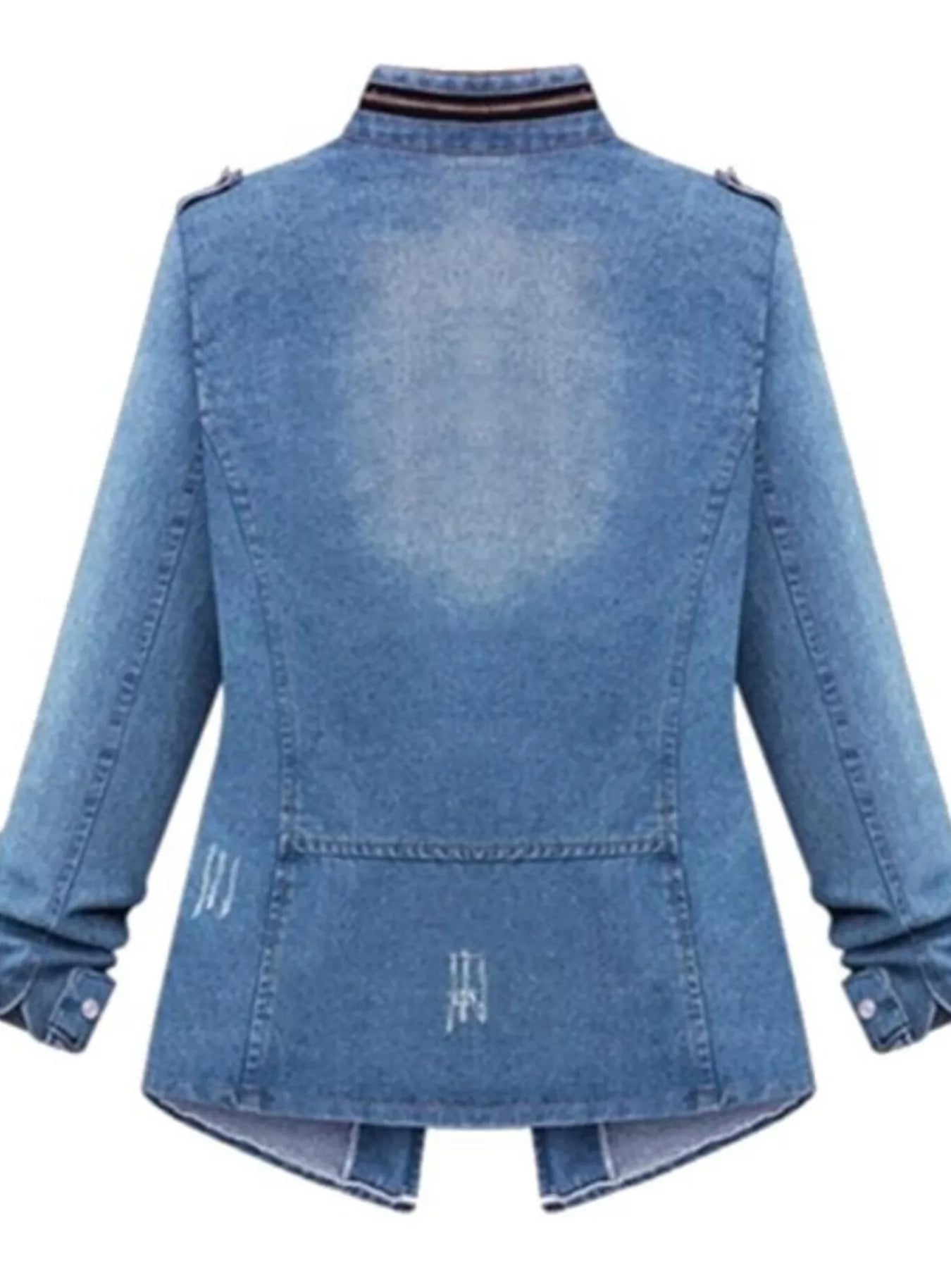 Full Size Chest Pocket Zip Up Denim Jacket Plus Size Secondary image