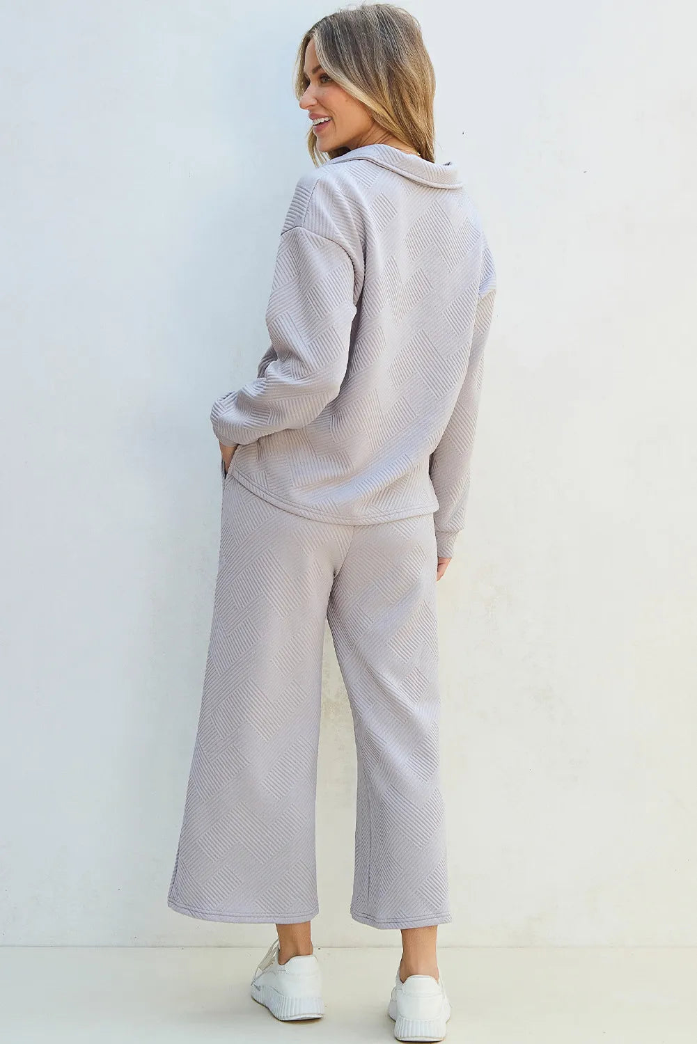 Textured Long Sleeve Top and Drawstring Pants Set Secondary image