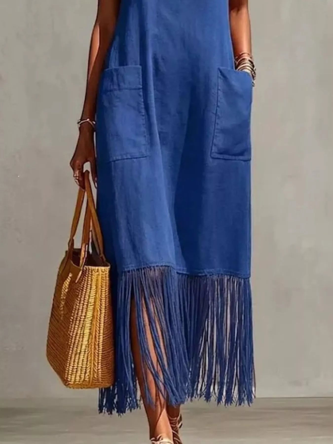 Full Size Fringe V-Neck Spaghetti Strap Dress Plus Size Secondary image