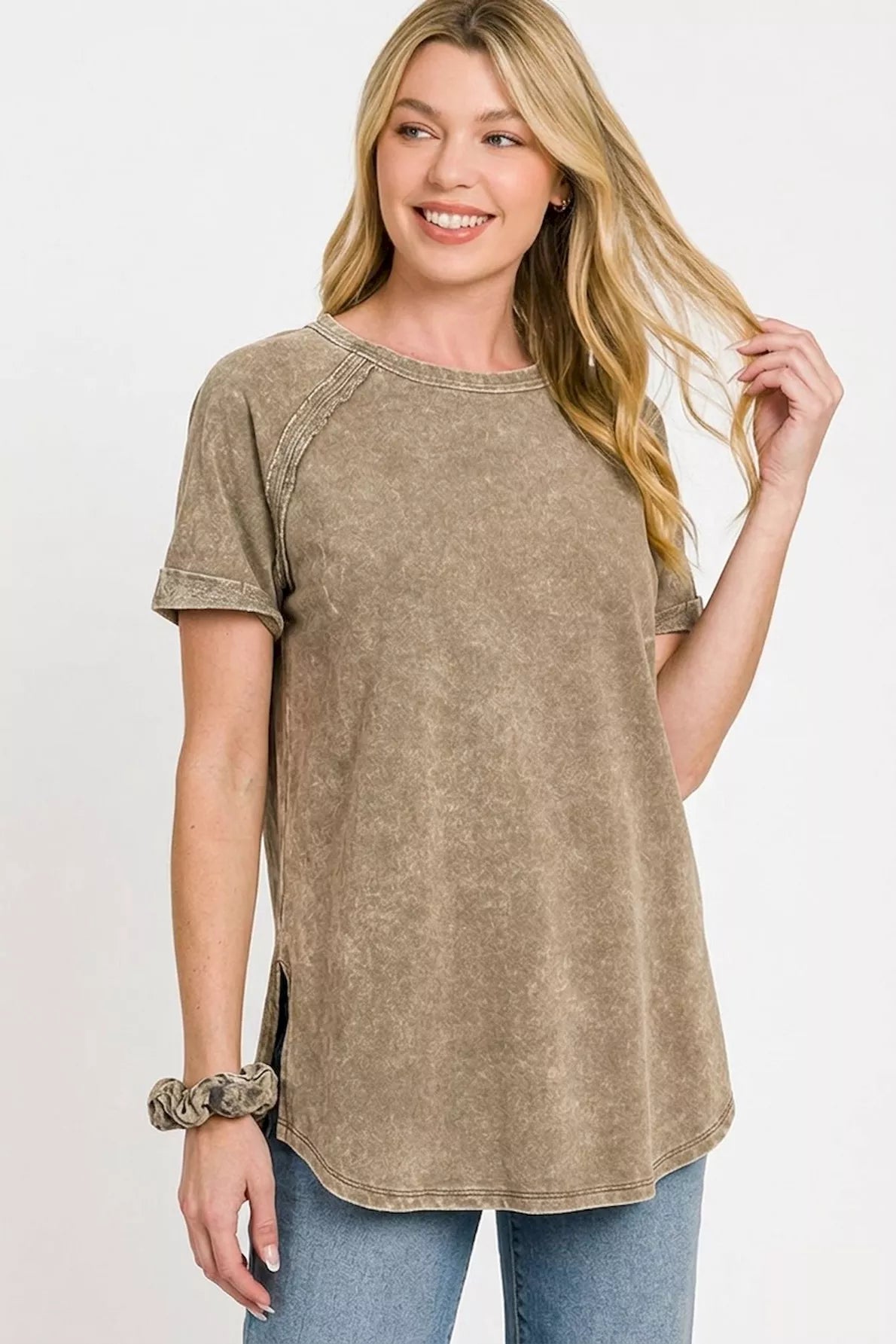 Zenana French Terry Washed Curved Hem Top Secondary image