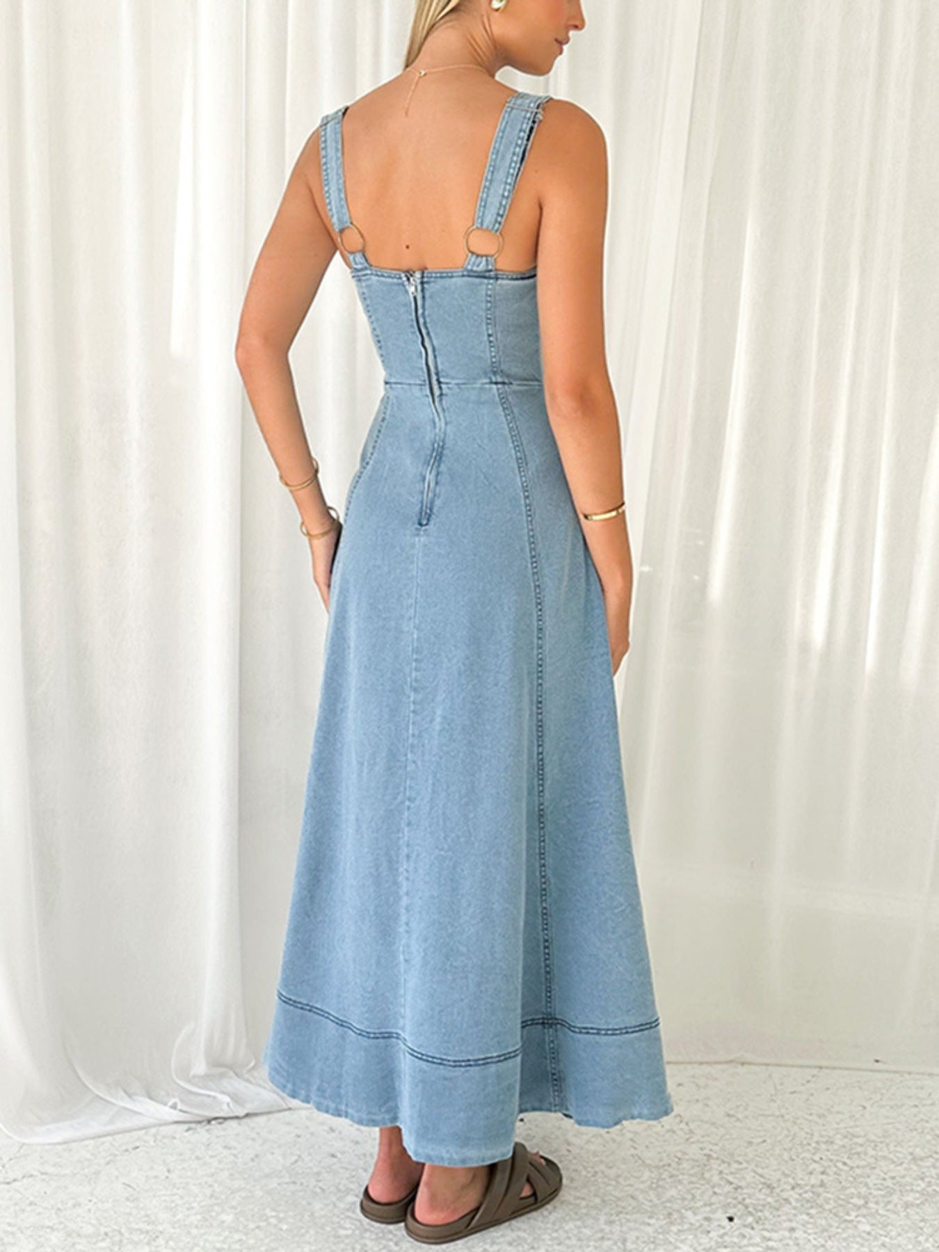 Decor Button Front A-Line Denim Dress Secondary image