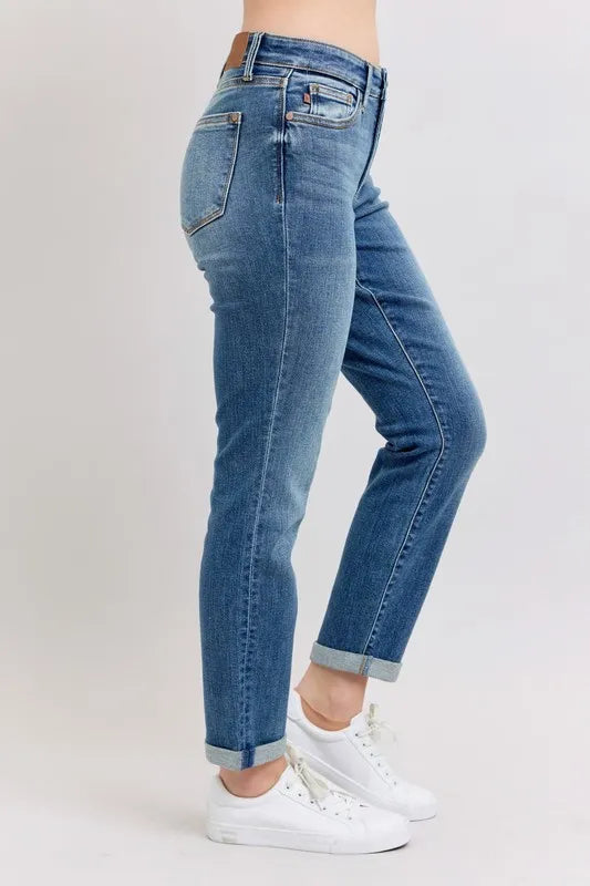 Judy Blue Full Size Mid Rise Skinny Cuff Jeans with Pockets Plus Size Secondary image