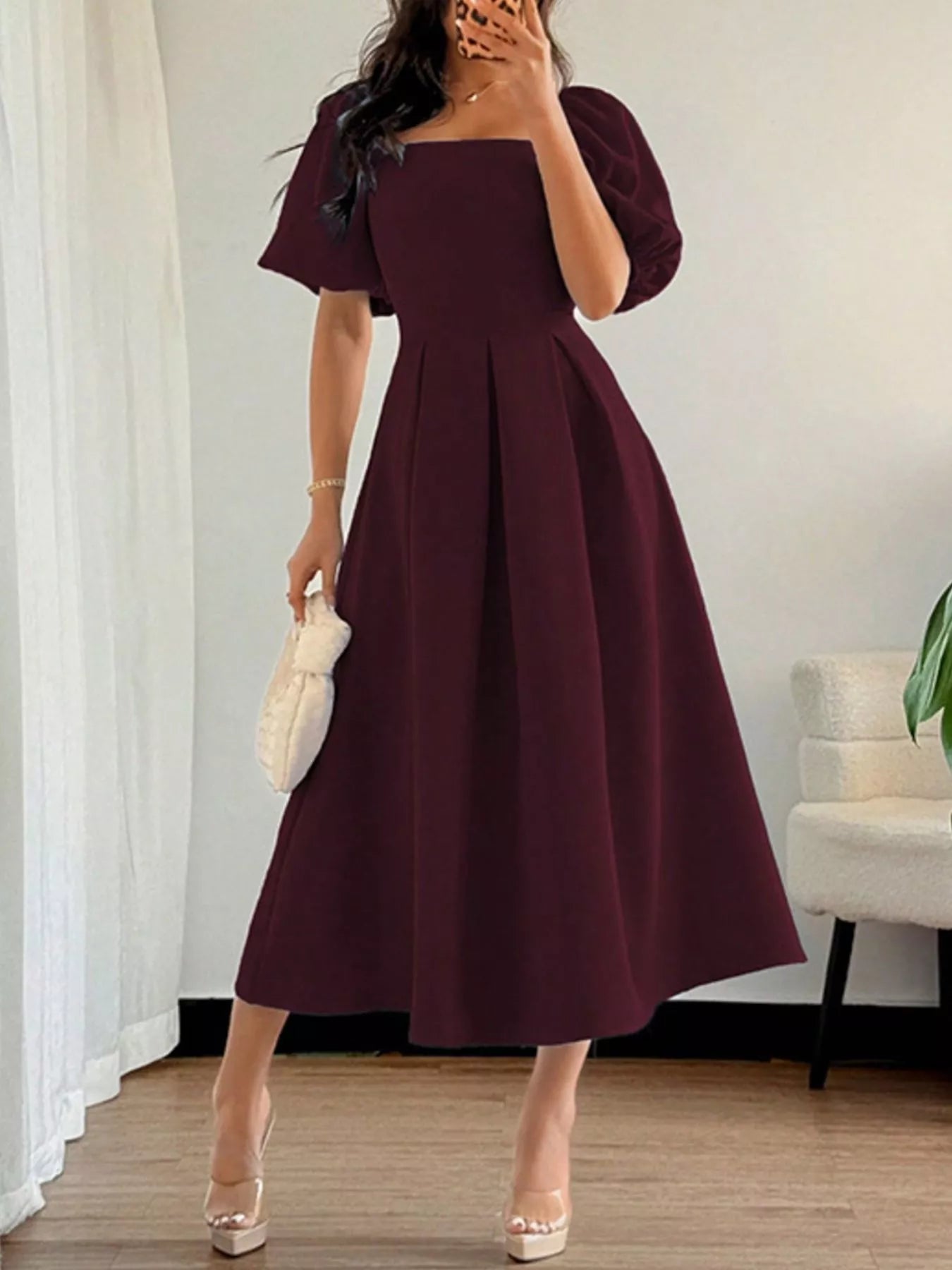 Square Neck Flutter Sleeve Midi Dress Secondary image