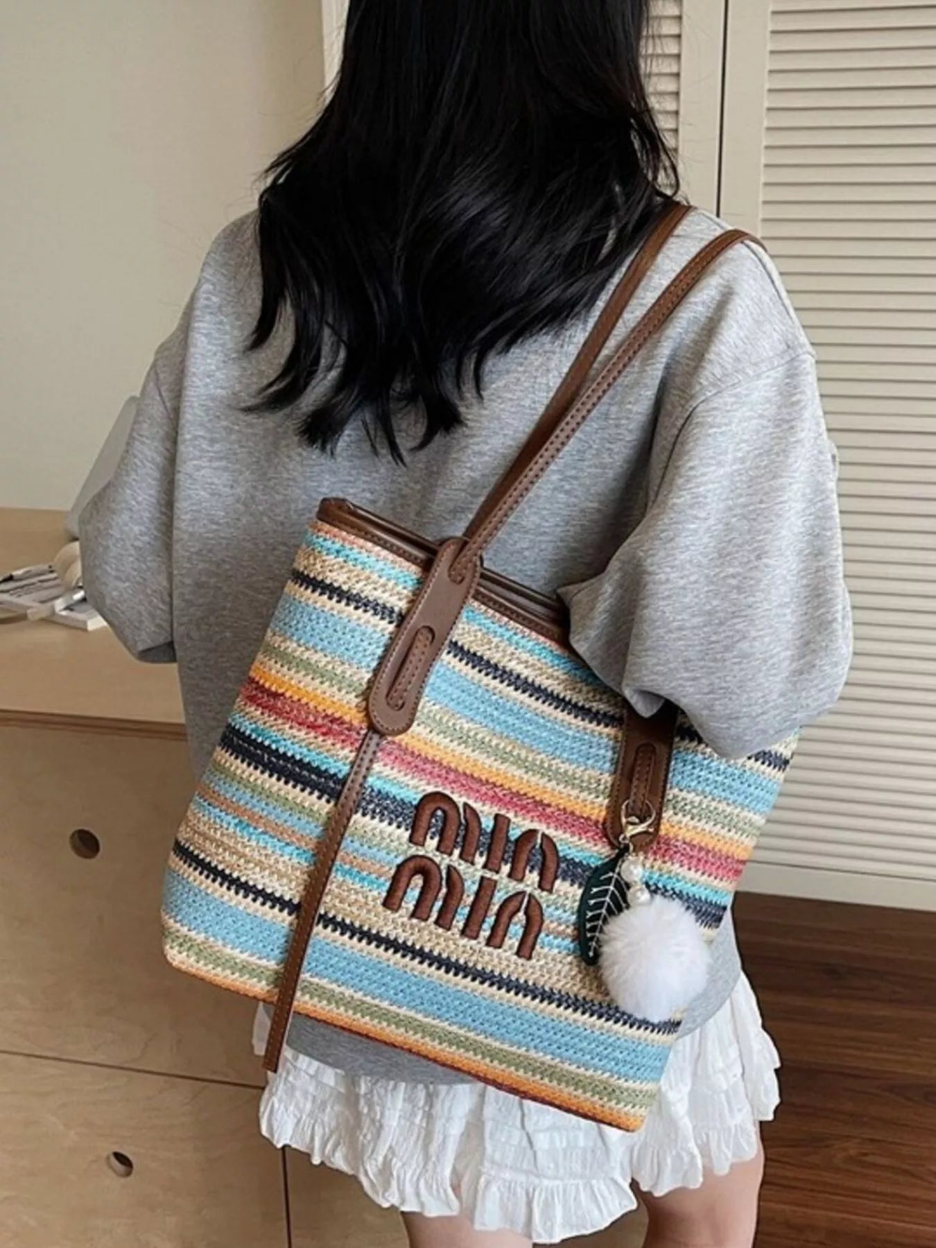 Striped Woven Shoulder Bag Secondary image
