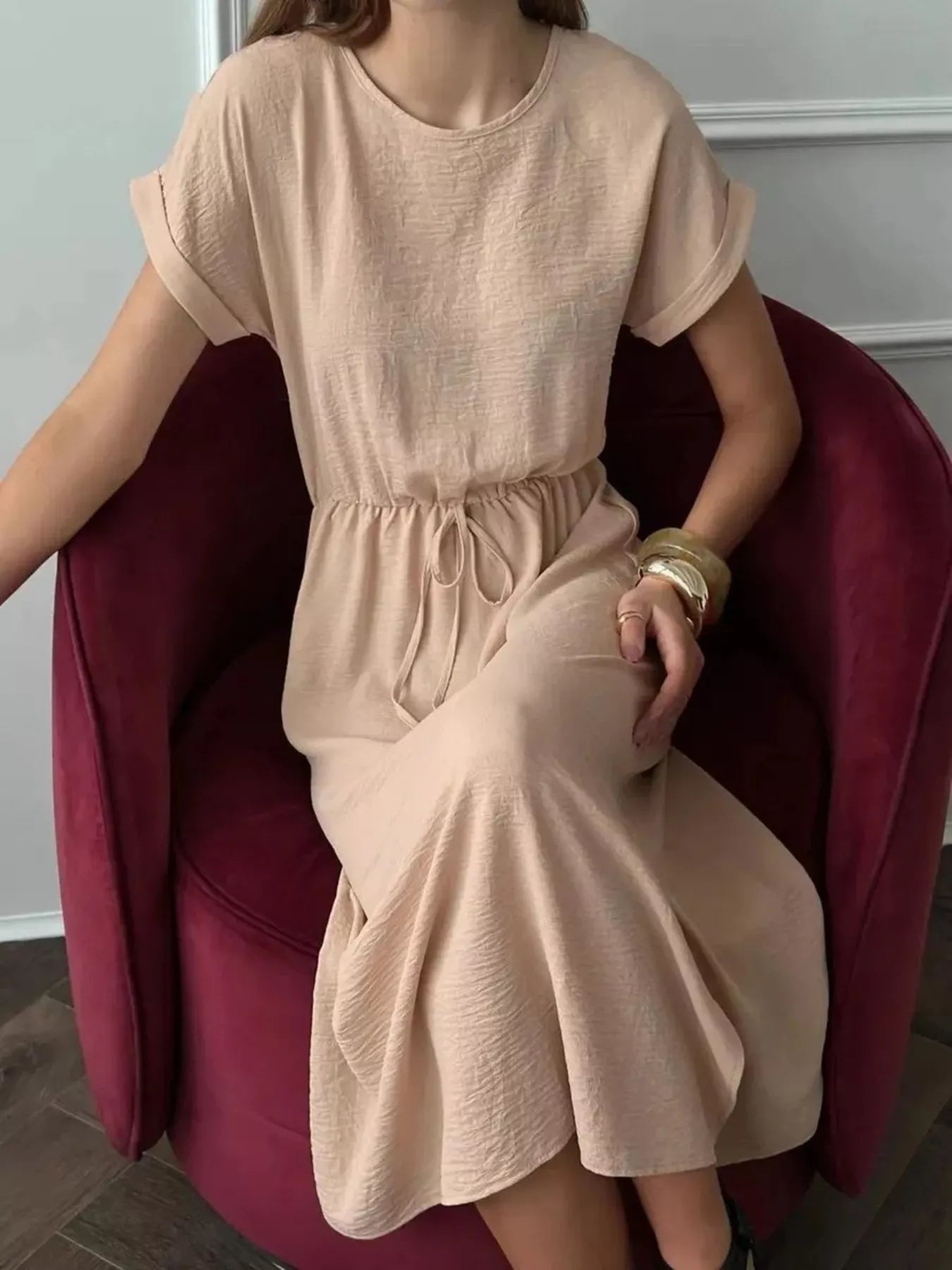 Casual Drawstring Waist Midi Dress Secondary image