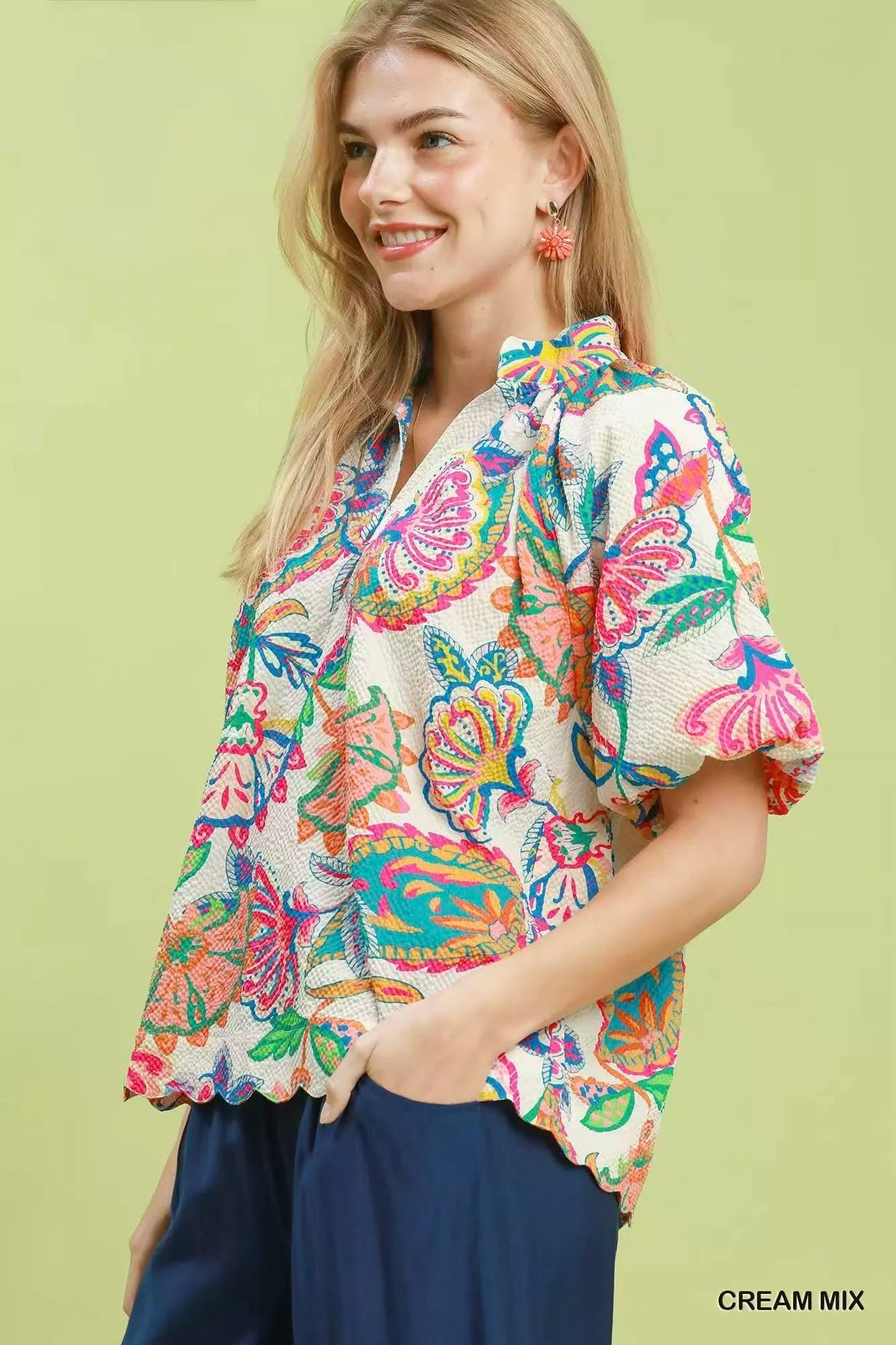 Umgee Mix Floral Print Scallop Hem Blouse Secondary image