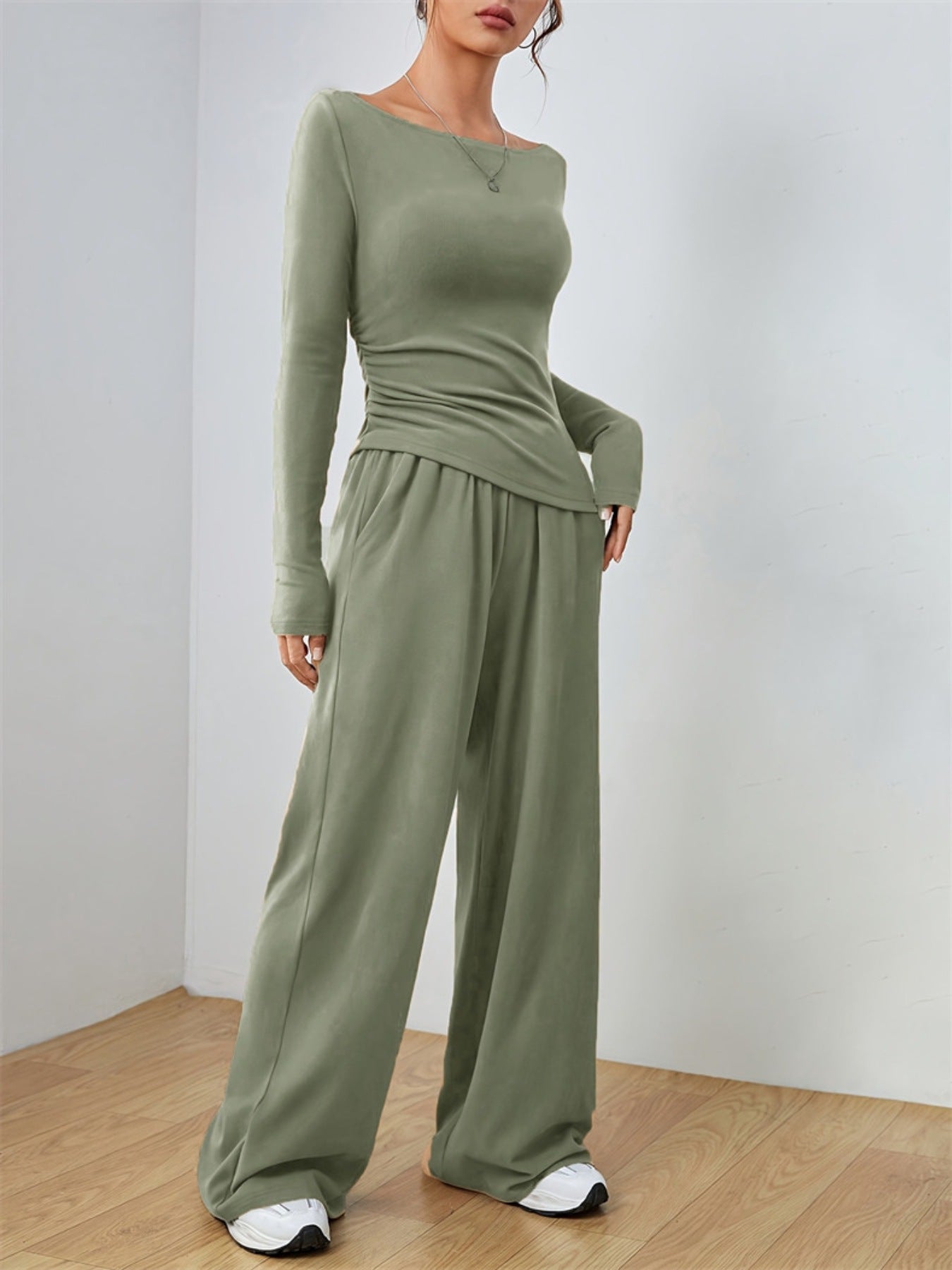 Casual Long Sleeve Top & Wide Leg Pants Set Secondary image