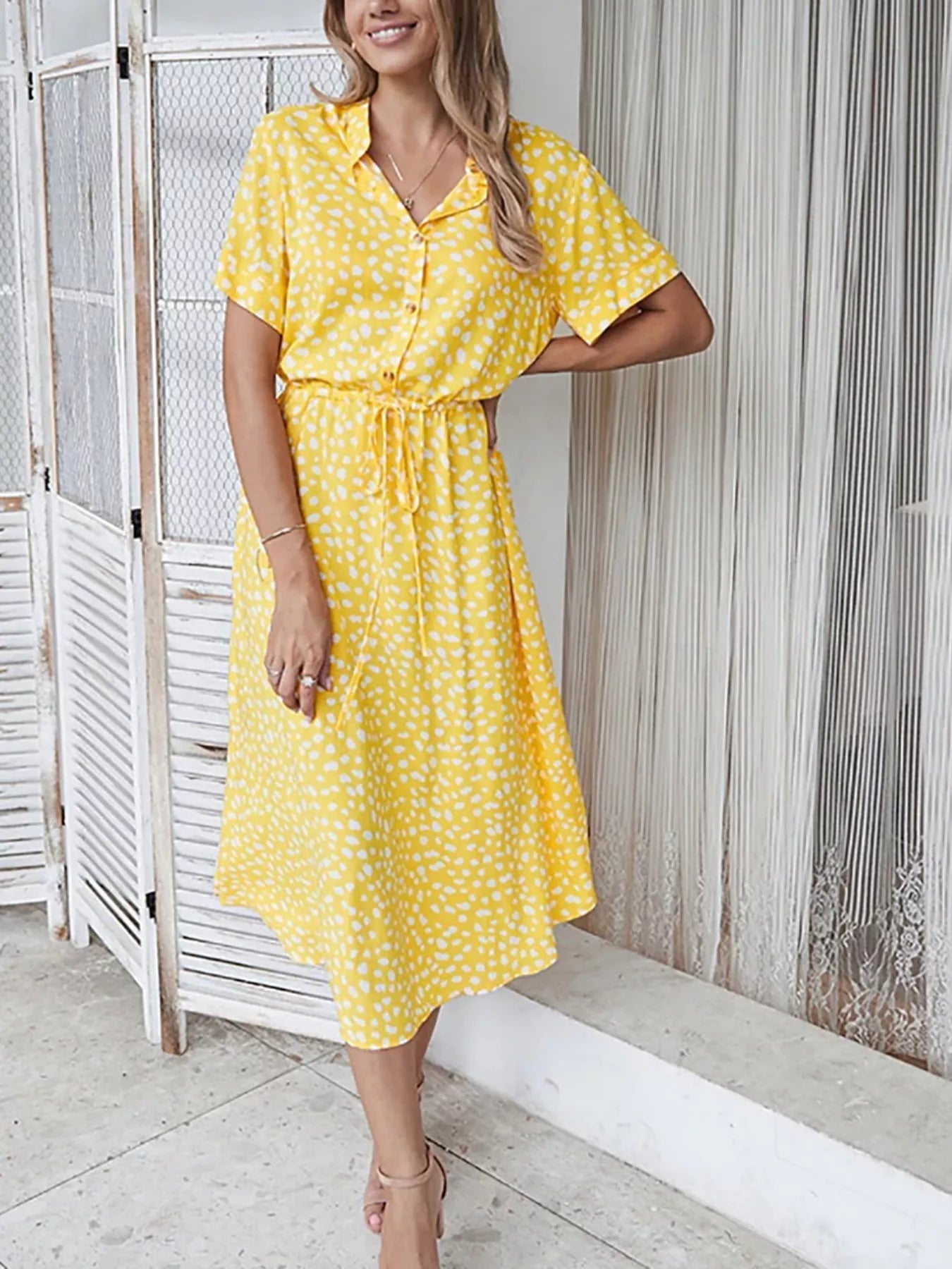 Polka Dot Button Front Midi Dress Secondary image