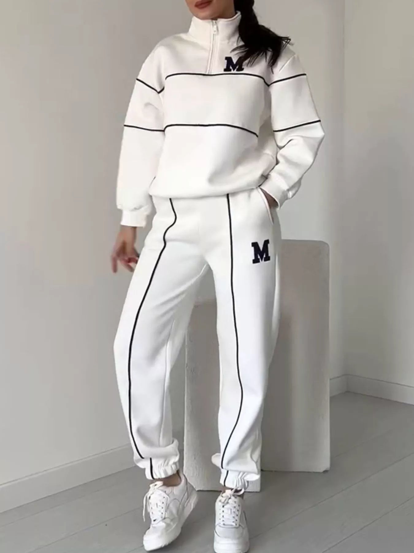 Full Size Striped Quarter Zip Top and Pants Set Plus Size Secondary image