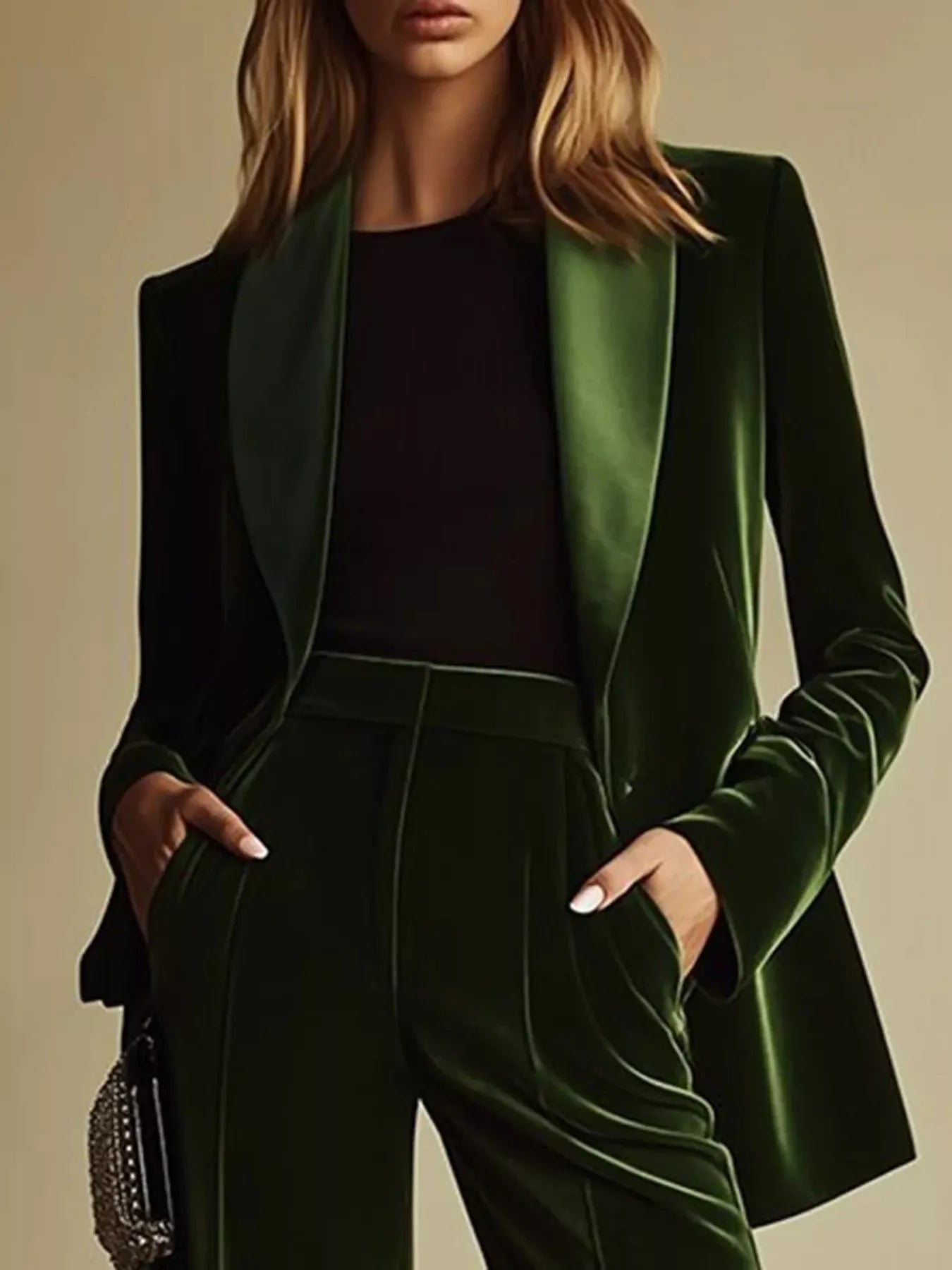 Velvet Blazer and Wide-Leg Pants Set Secondary image
