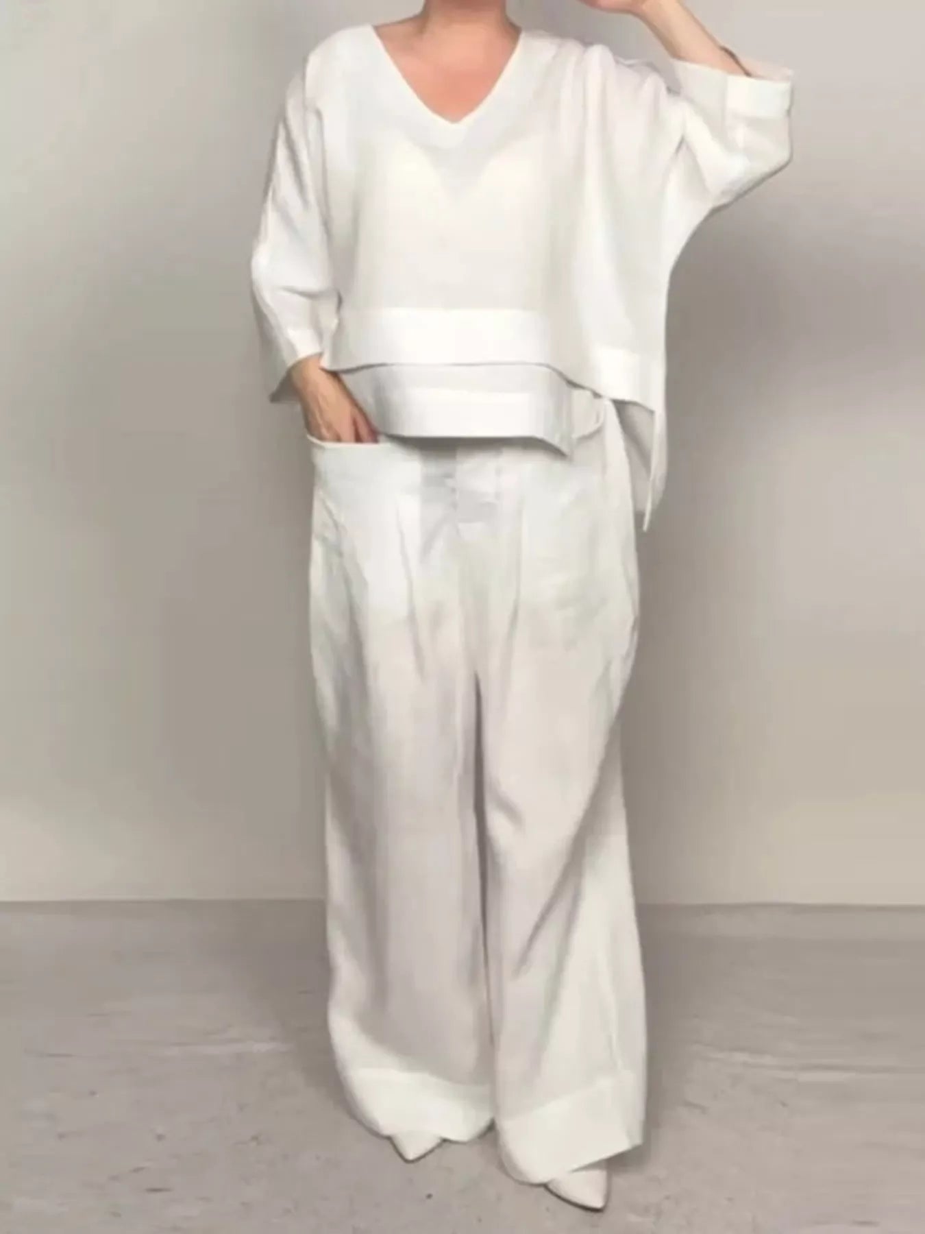 Full Size V-Neck Long Sleeve Top and Pants Set Plus Size Secondary image