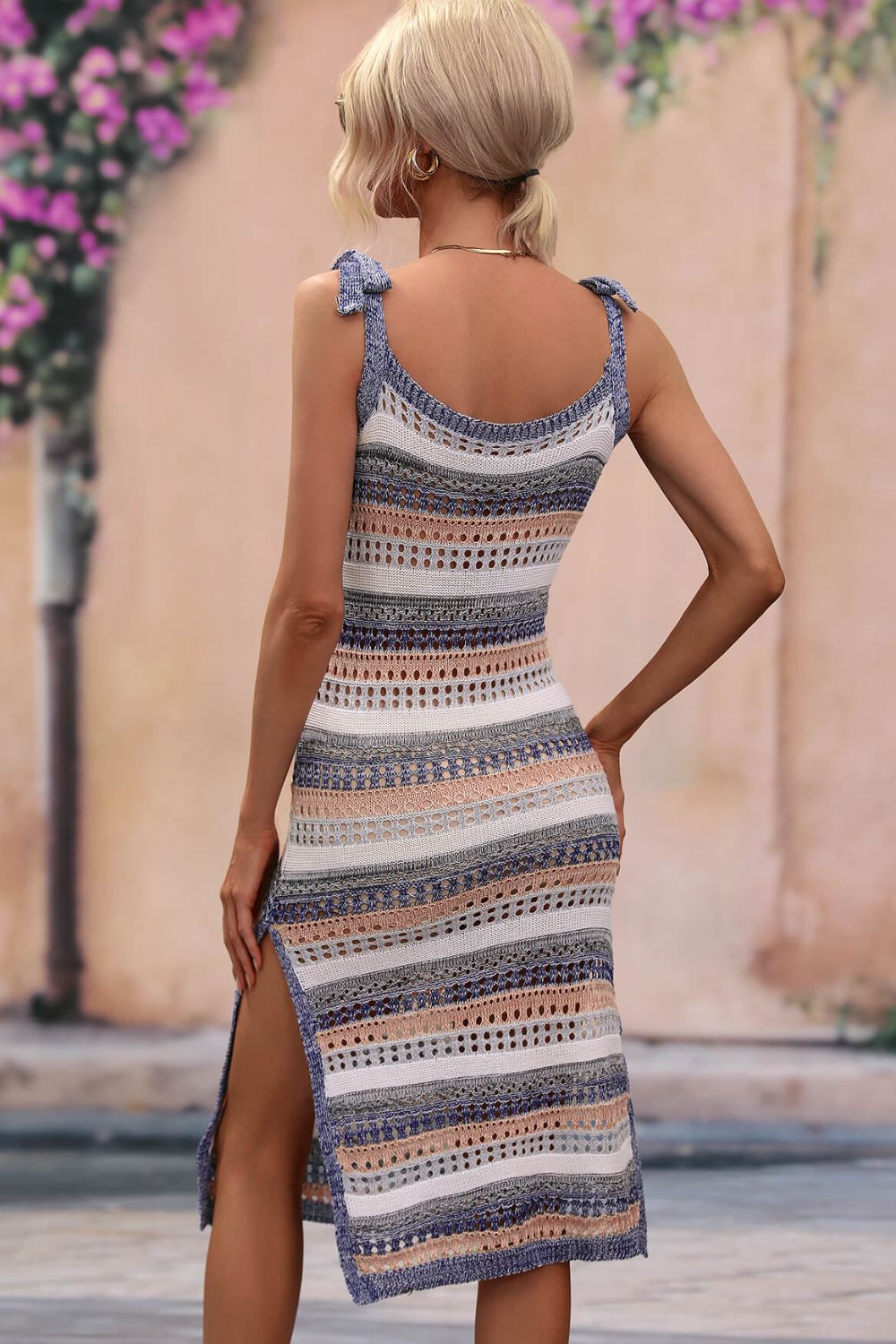 Striped Tie Shoulder Split Cover Up Dress Secondary image