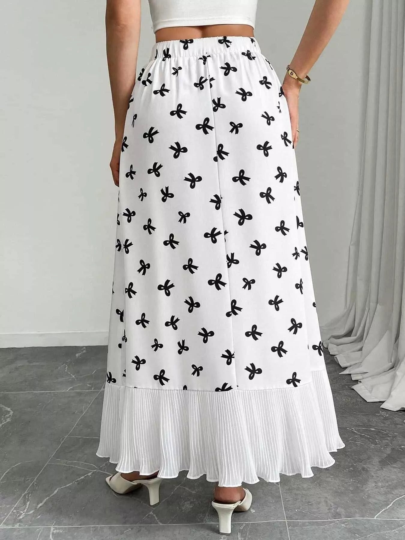Bow Print Ruffle Hem Flowy Maxi Skirt Secondary image