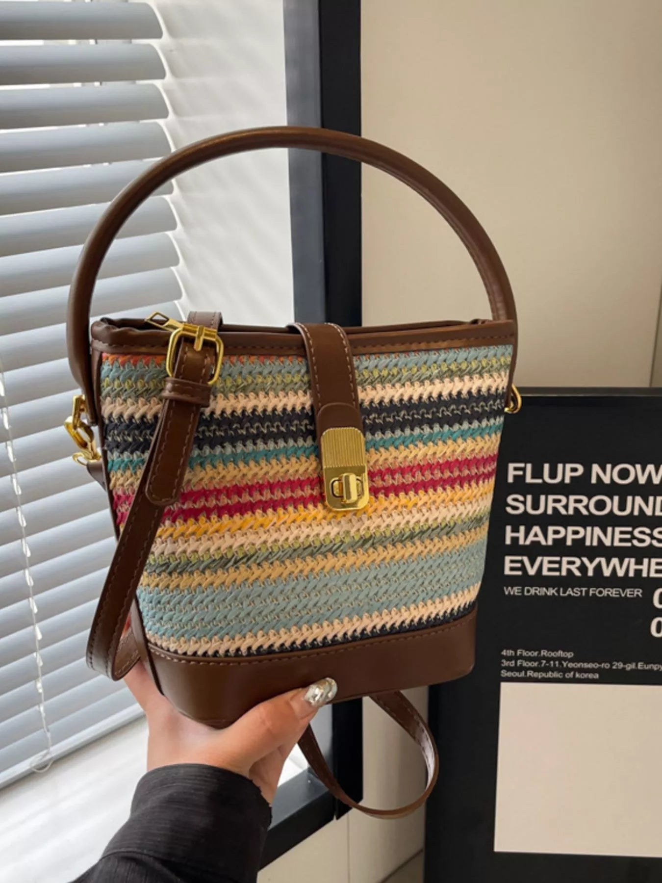 Striped Bucket Crossbody Bag Secondary image