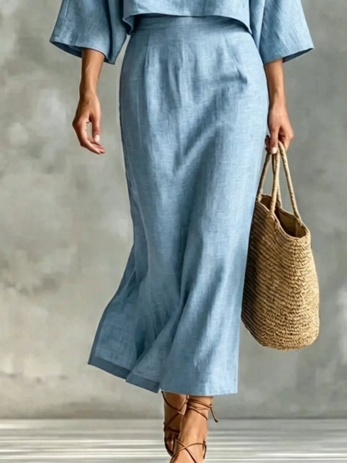 Full Size Solid Color Cropped Top and Midi Skirt Set Plus Size - photo 15