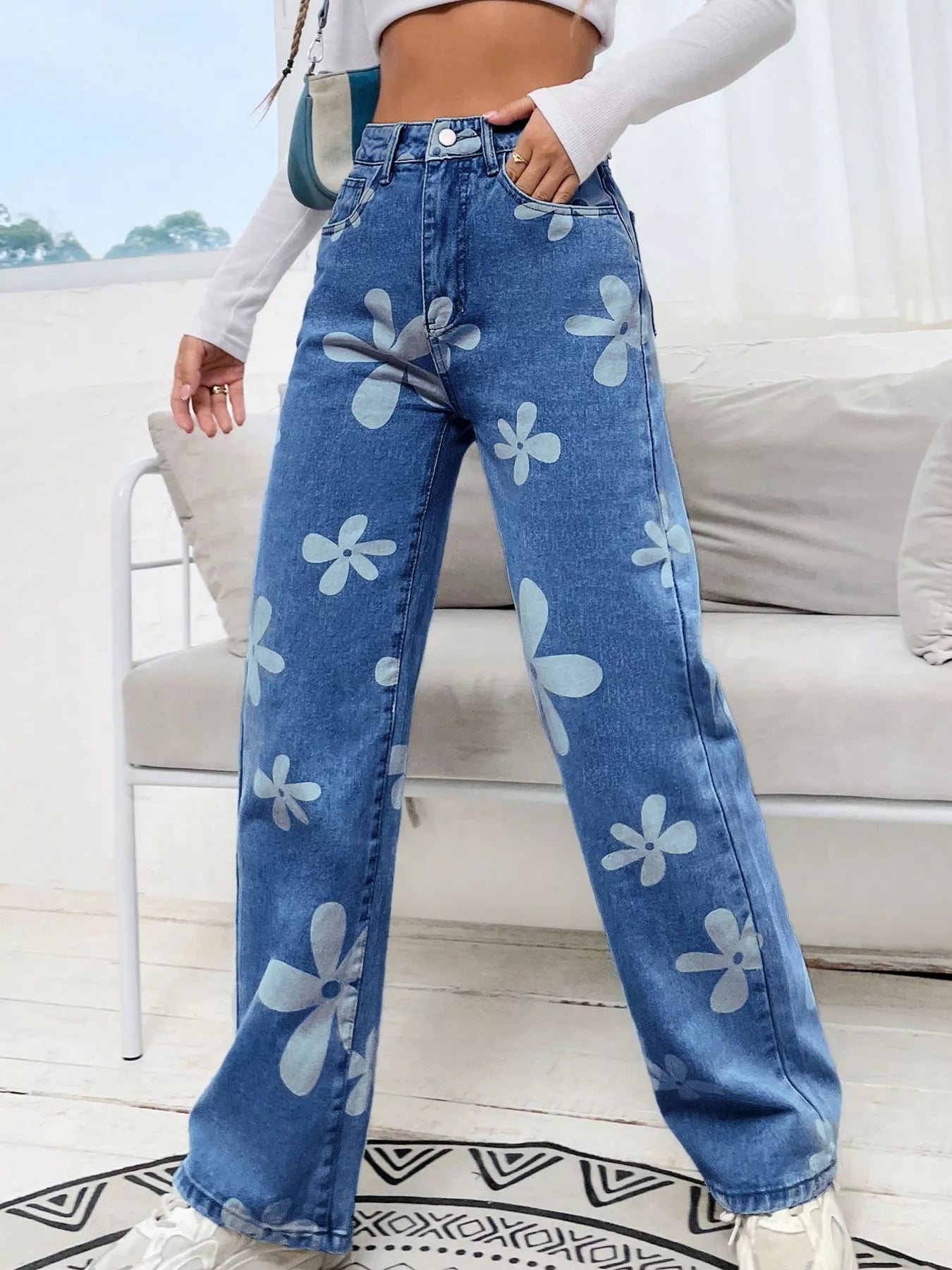 Floral Wide Leg Jeans Secondary image