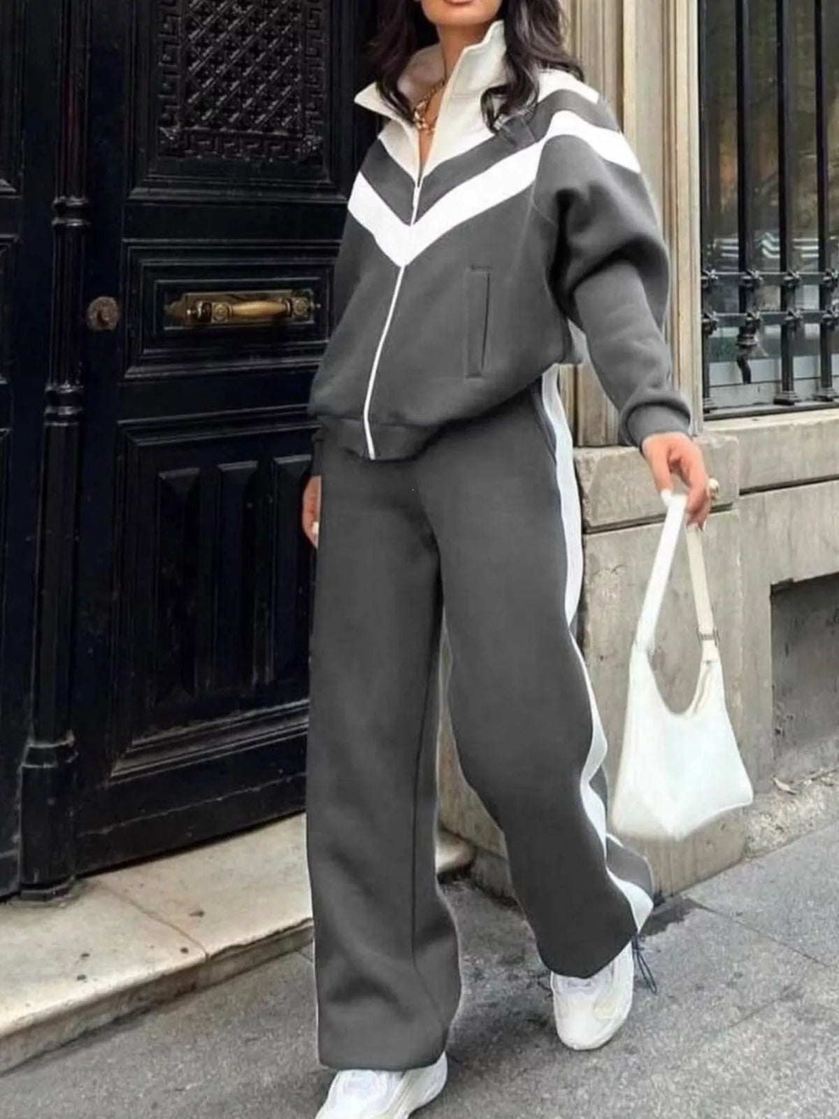 Color Block Zip-Up Outerwear and Pants Set - photo 18