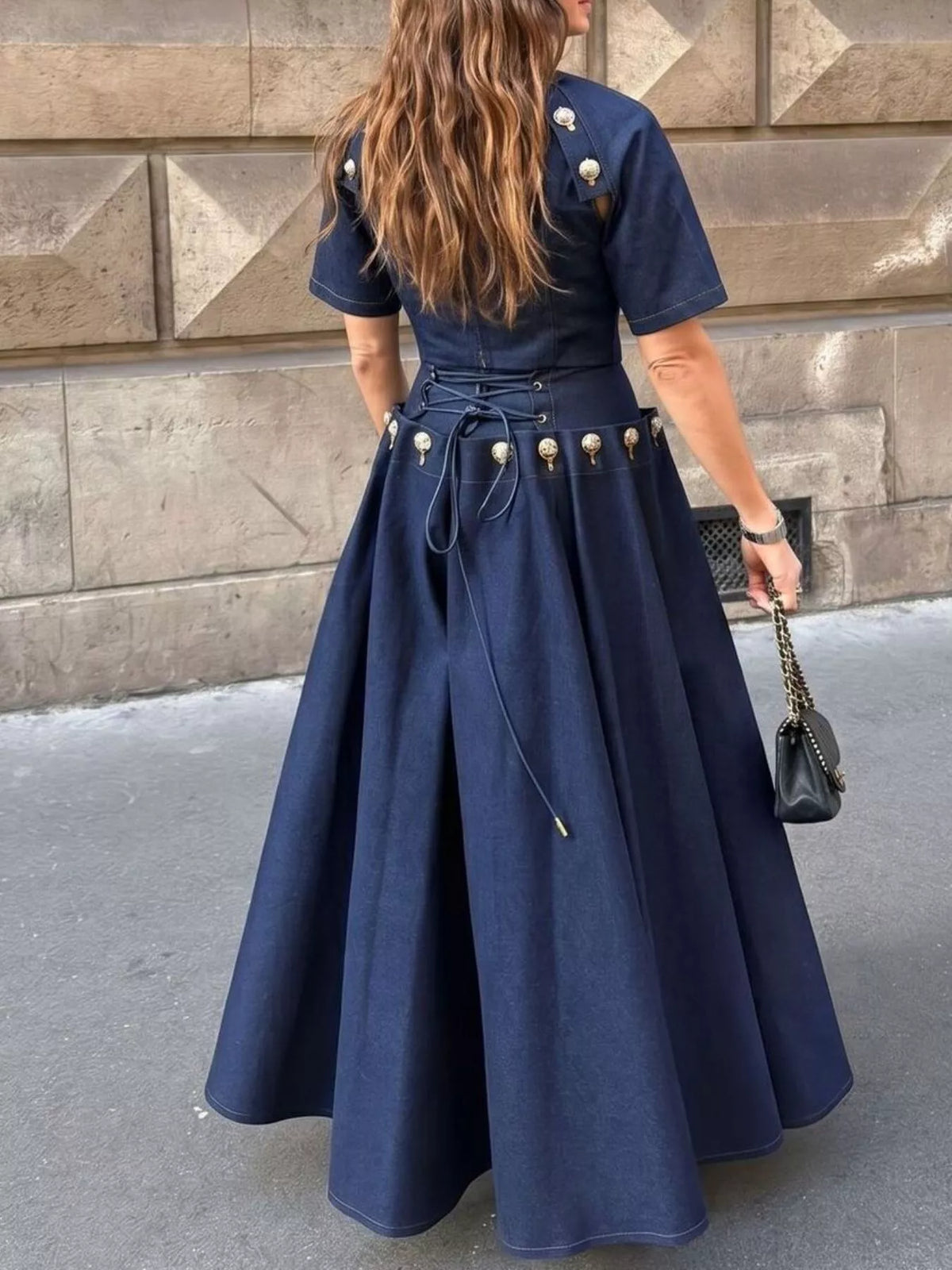 Gold Button Top and Skirt Denim Set - photo 3