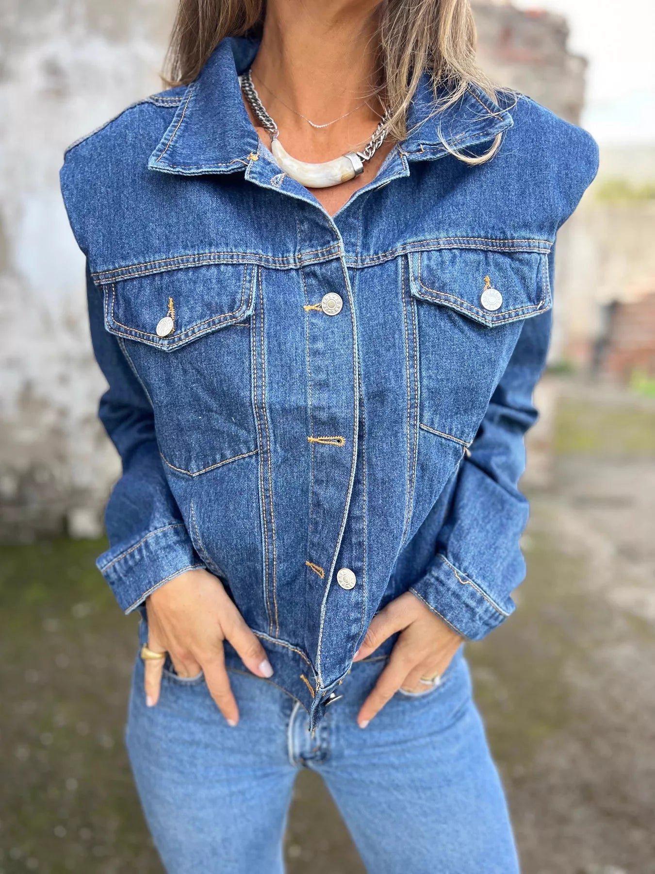 Plus Size Button Up Chest Pockets Denim Jacket Secondary image