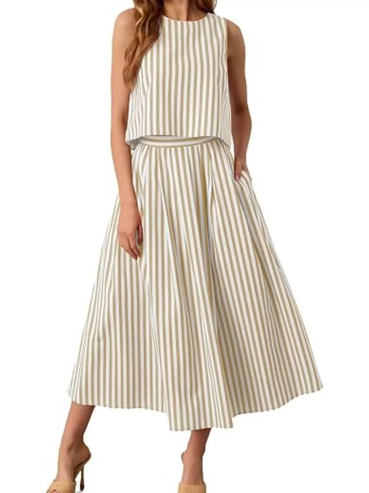 Striped Sleeveless Top and Midi Skirt Two-Piece Set - photo 9