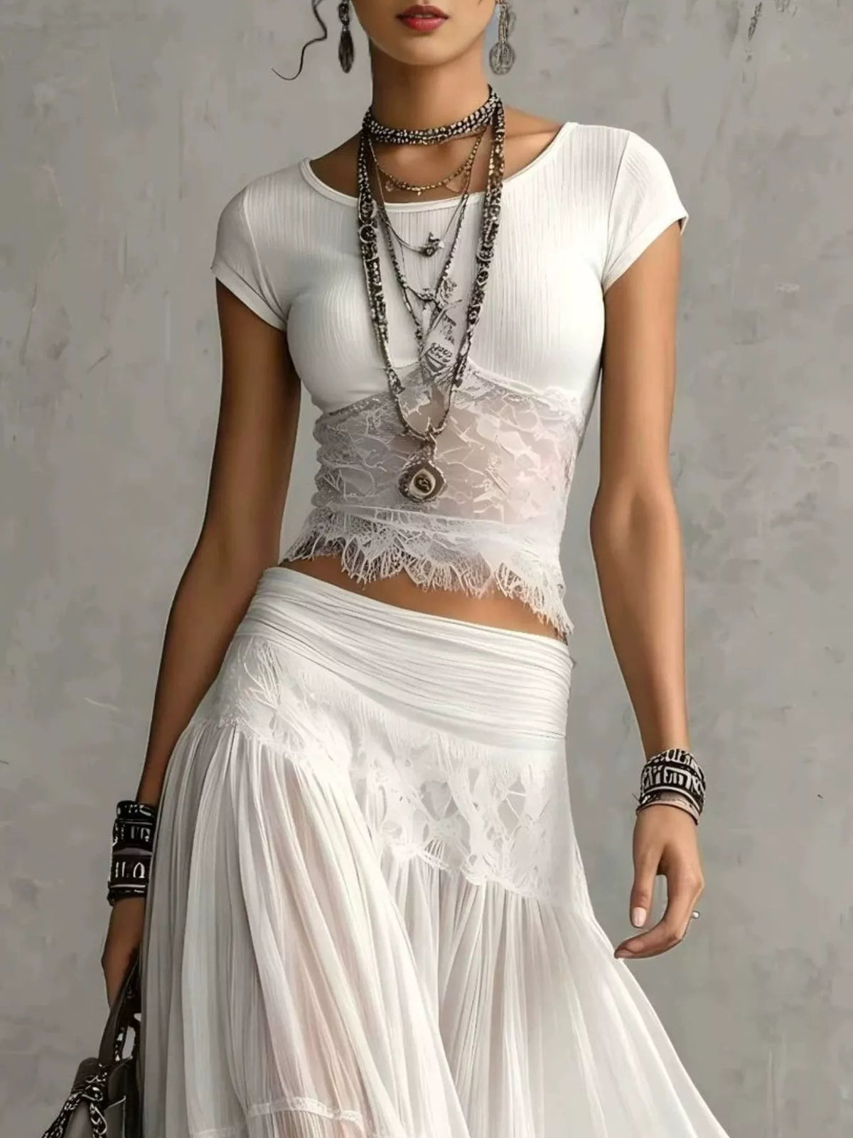 Lace Slim Fit Top and Maxi Skirt Set - photo 6
