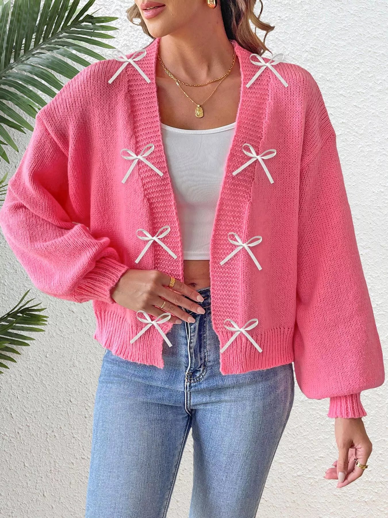 Bow-Tie Open Front Knit Cardigan Secondary image