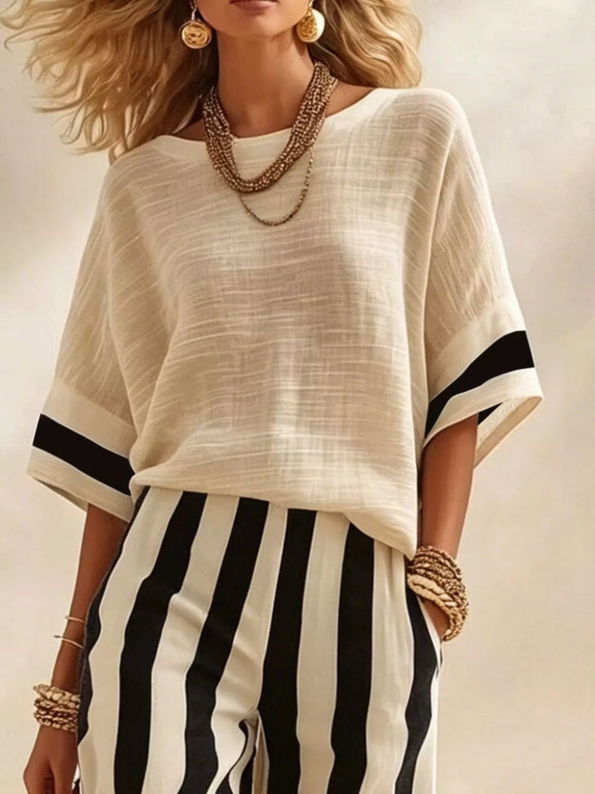 Full Size Striped Half Sleeve Top and Pants Set Plus Size - photo 5