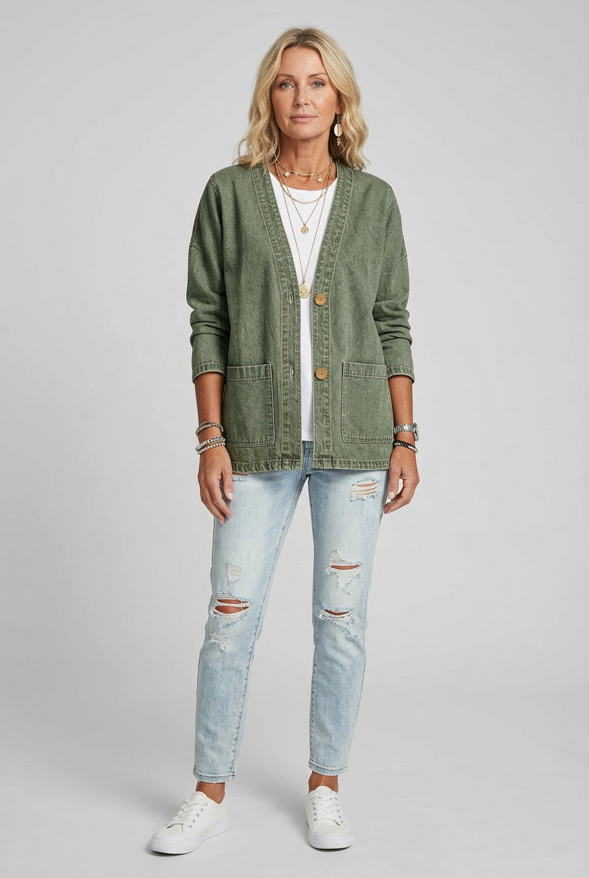 Women's V-Neck Button-Down Denim Jacket – Classic Cotton Jacket in 4 Colors - photo 7