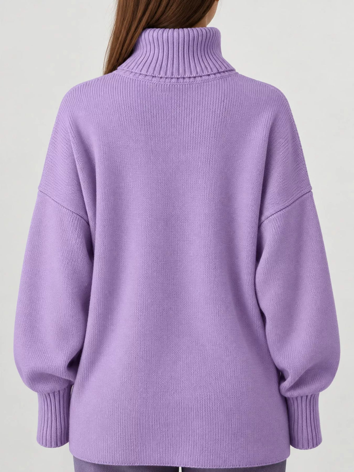 Women's Oversized Ribbed Turtleneck Sweater – Dropped Shoulder Relaxed Fit - photo 43
