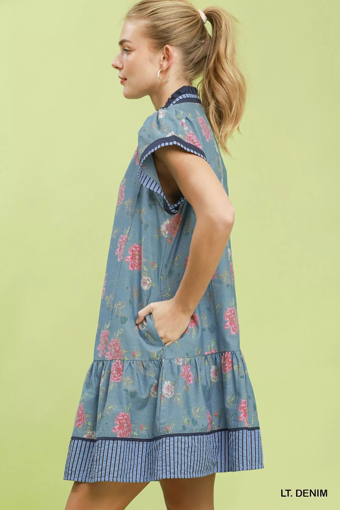 Umgee Floral Contrast Trim Ruffle Hem Mini Dress Secondary image