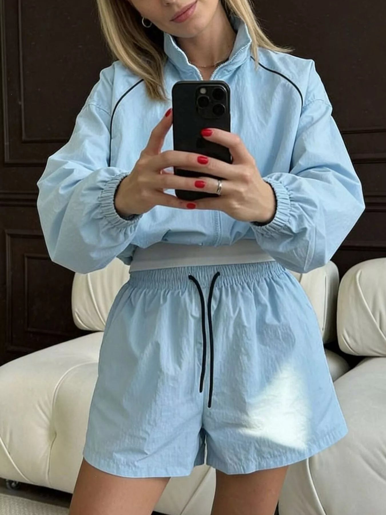 Zip-Up Jacket and Shorts Two-Piece Set Secondary image