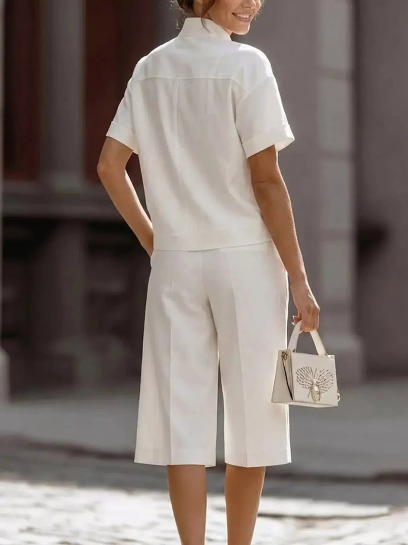 Full Size Short Sleeve Top and Wide Leg Pants Set Plus Size Secondary image
