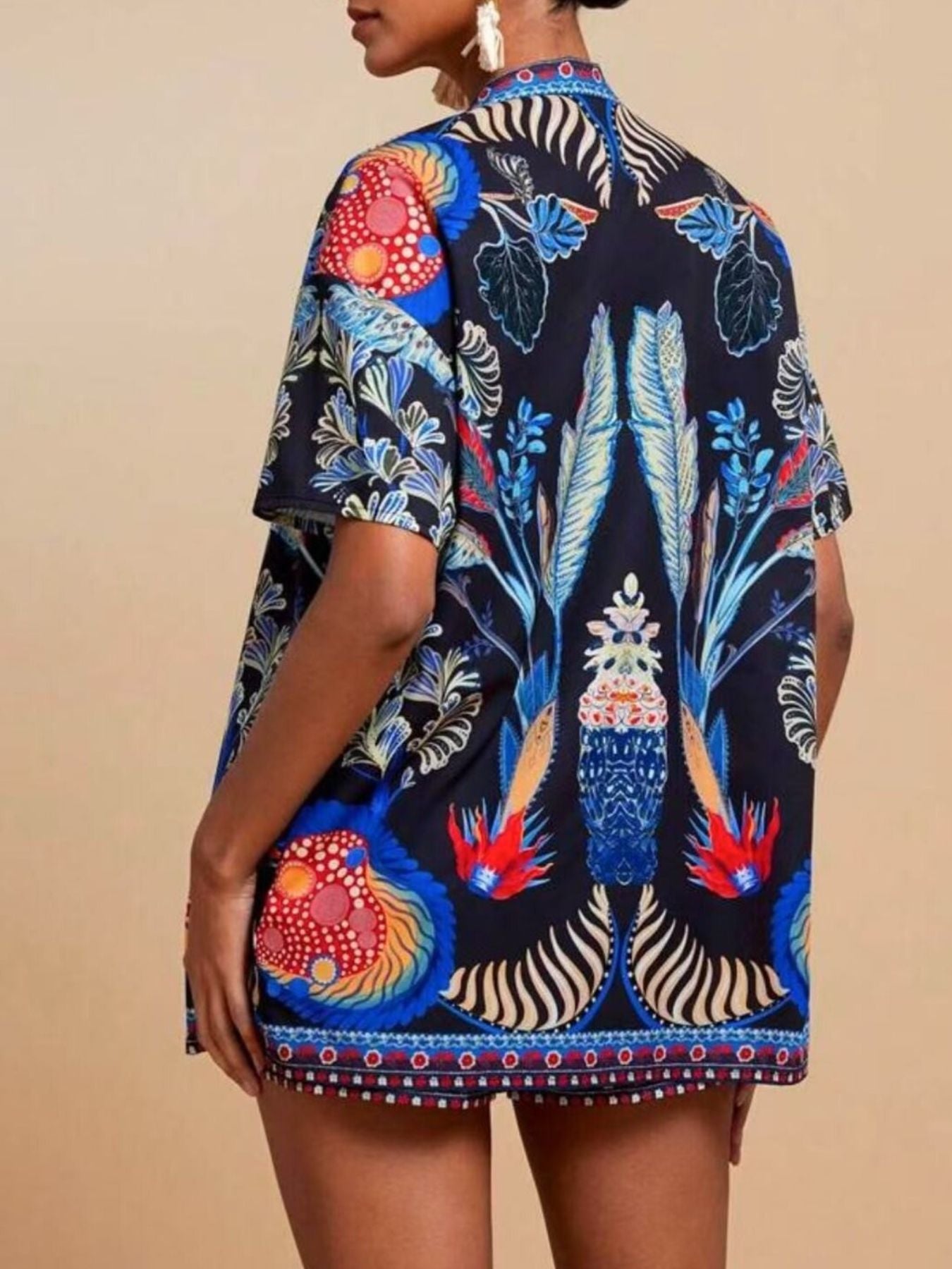Printed Open Front Cardigan and Shorts Set Secondary image