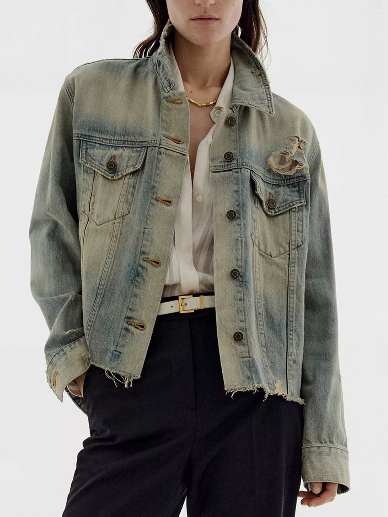 Distressed Wash Button Up Denim Jacket Secondary image