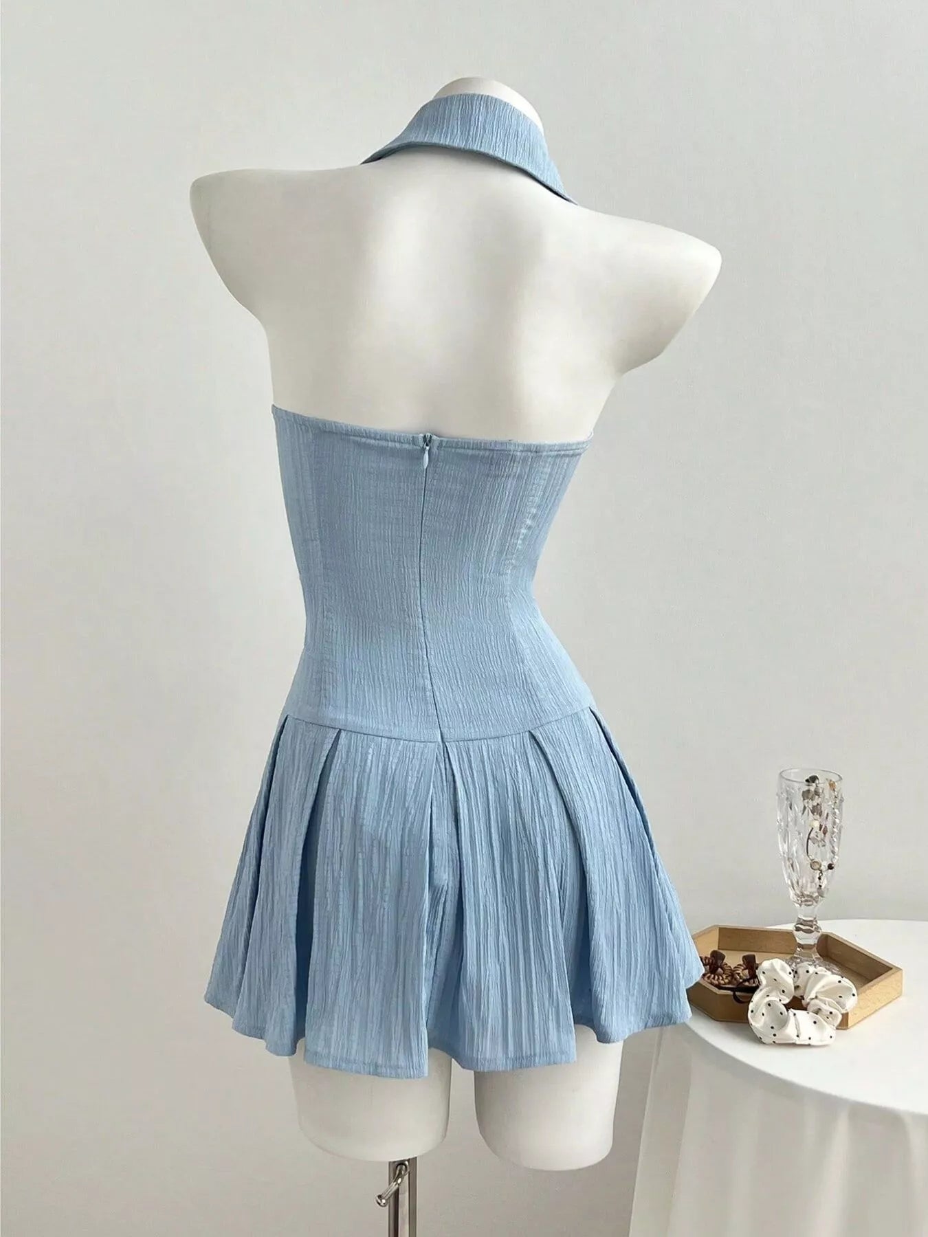 Halter Neck Bow Tie Pleated Mini Dress Secondary image